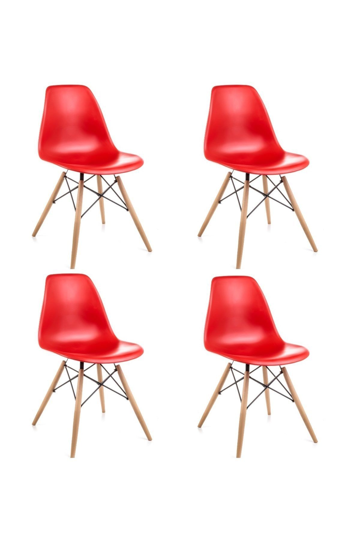 Dorcia Home Kırmızı Eames Sandalye - 4 Adet - Cafe Balkon Mutfak Sandalyesi