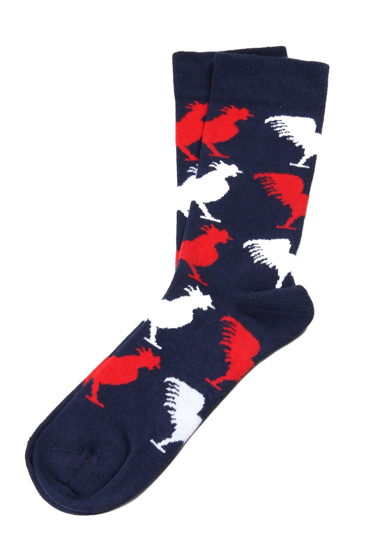 Darkzone Erkek Lacivert-Kırmızı Desenli Uzun Çorap