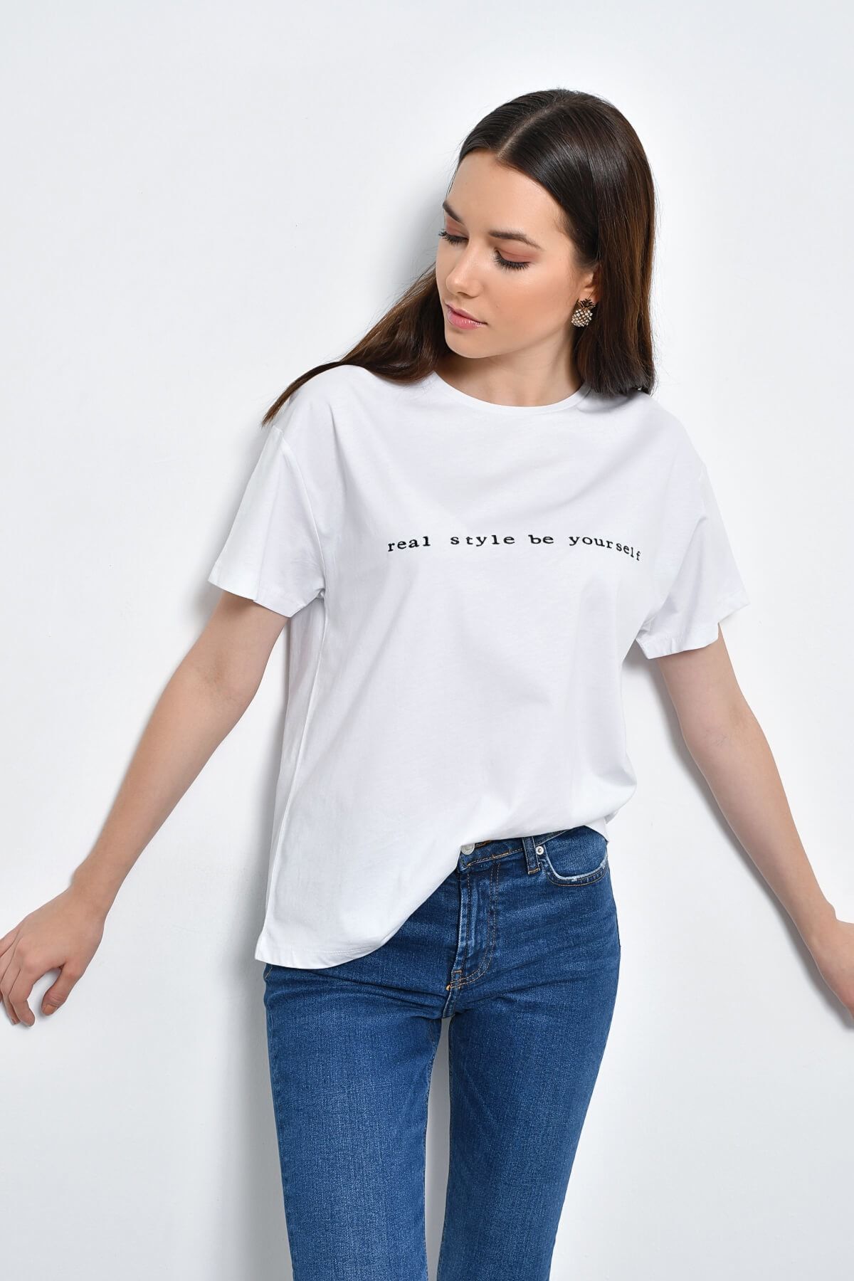 Hanna's Kadın Beyaz Baskılı Tshirt