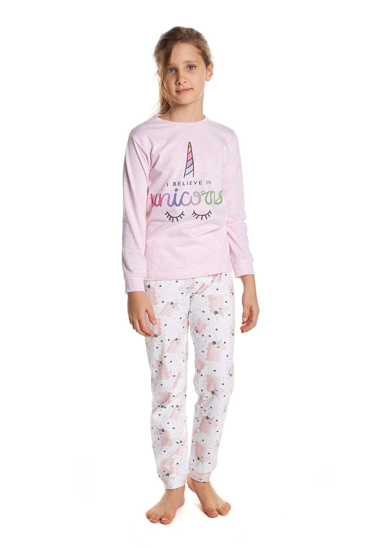 Pamuk Pamuk Kız Çocuk Desenli Unicorn Renkli Pijama