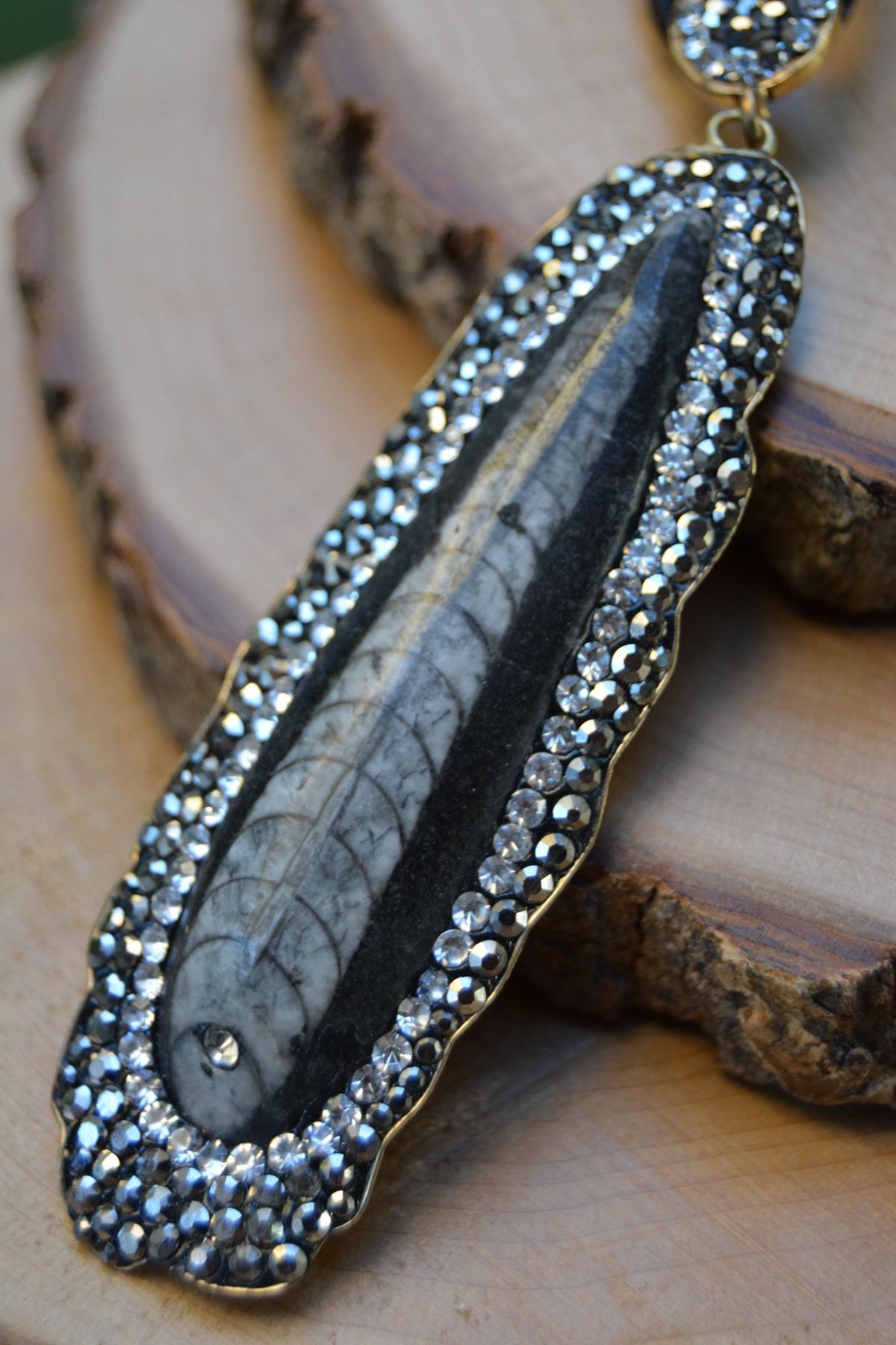 Stoneage Jewellery Balık Fosili Doğal Taş El Yapımı Bayankolye