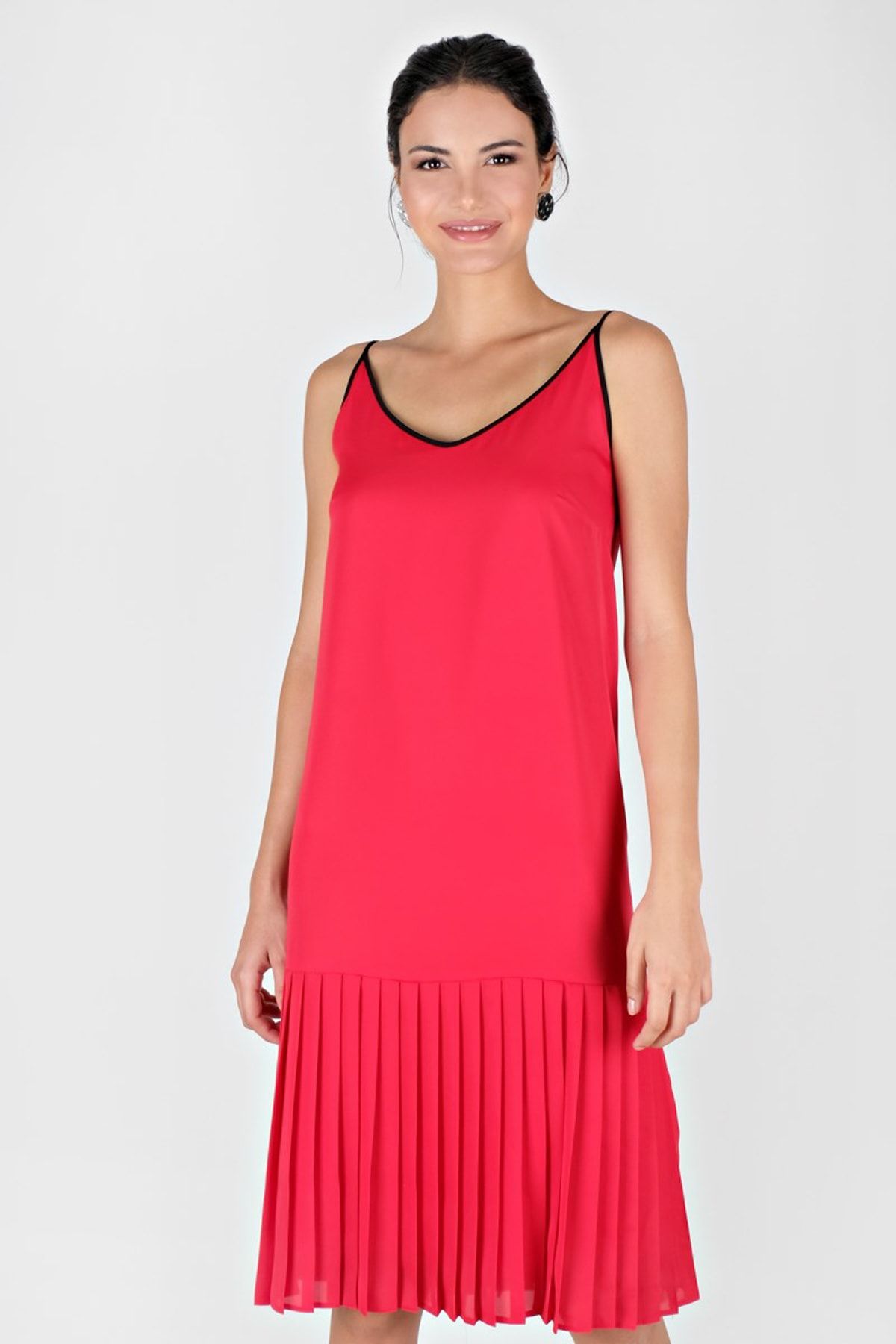 Spazio Kadın Kırmızı Madelynn Askılı Pliseli Elbise 50095698