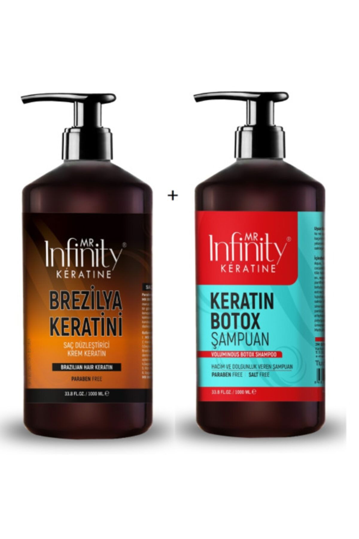 mr infinity Infinty Exp Saç Düzleştirici Keratin 1000 ml+Keratin Botox Şam-Tuzsuz 1000 ml