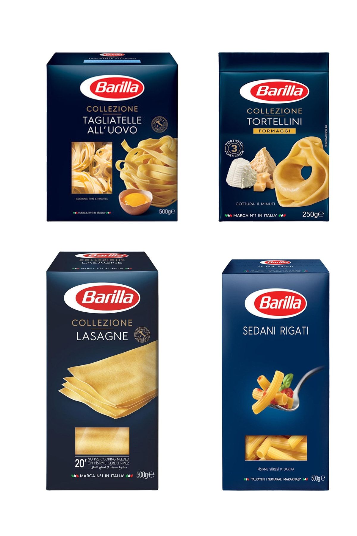 Barilla 3 Peynirli Dolgu Makarna 250 G, Lazanya, Tagliatelle,ince Uzun Makarna 500 G*1 Er Adet