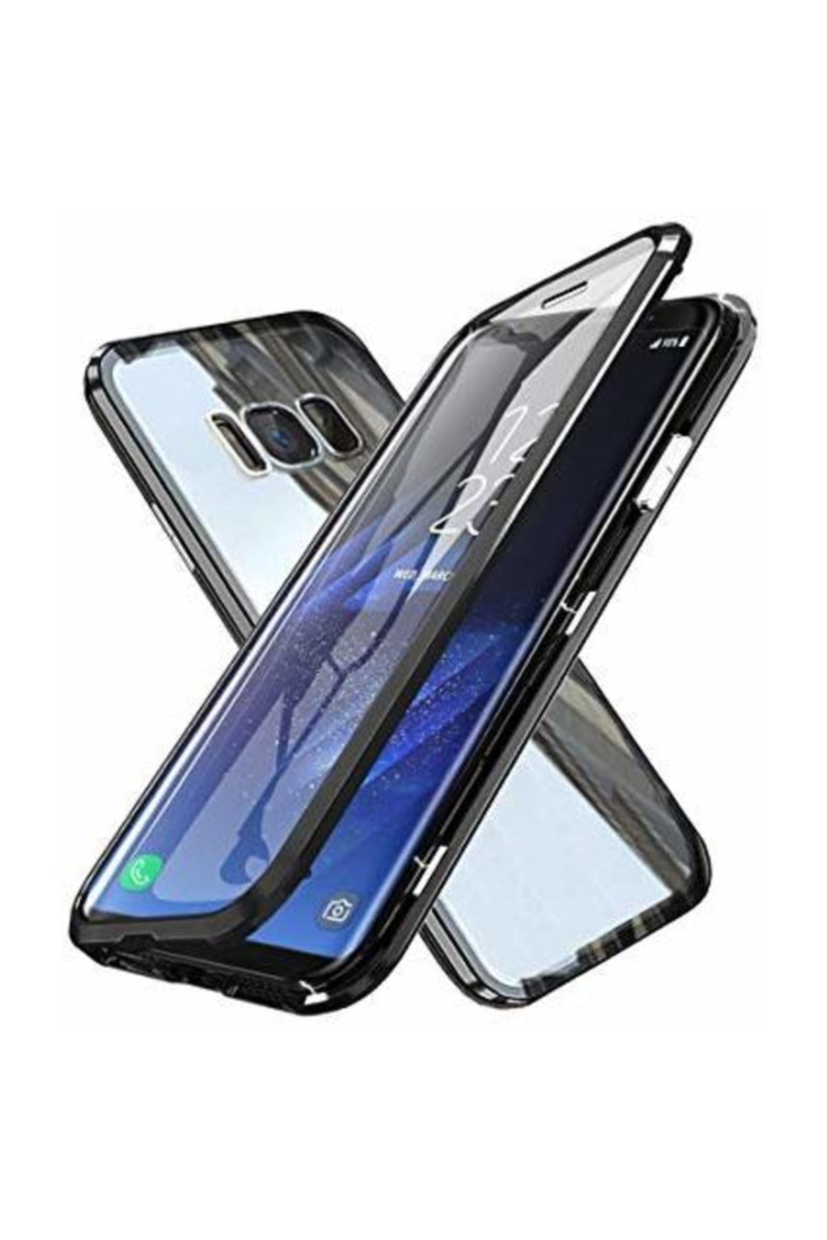 FLOWSBERRY Samsung Galaxy S8 + Plus 360 Manyetik Kapaklı Ön Arka Cam Tam Koruma Alüminyum Çerçeve Kılıf