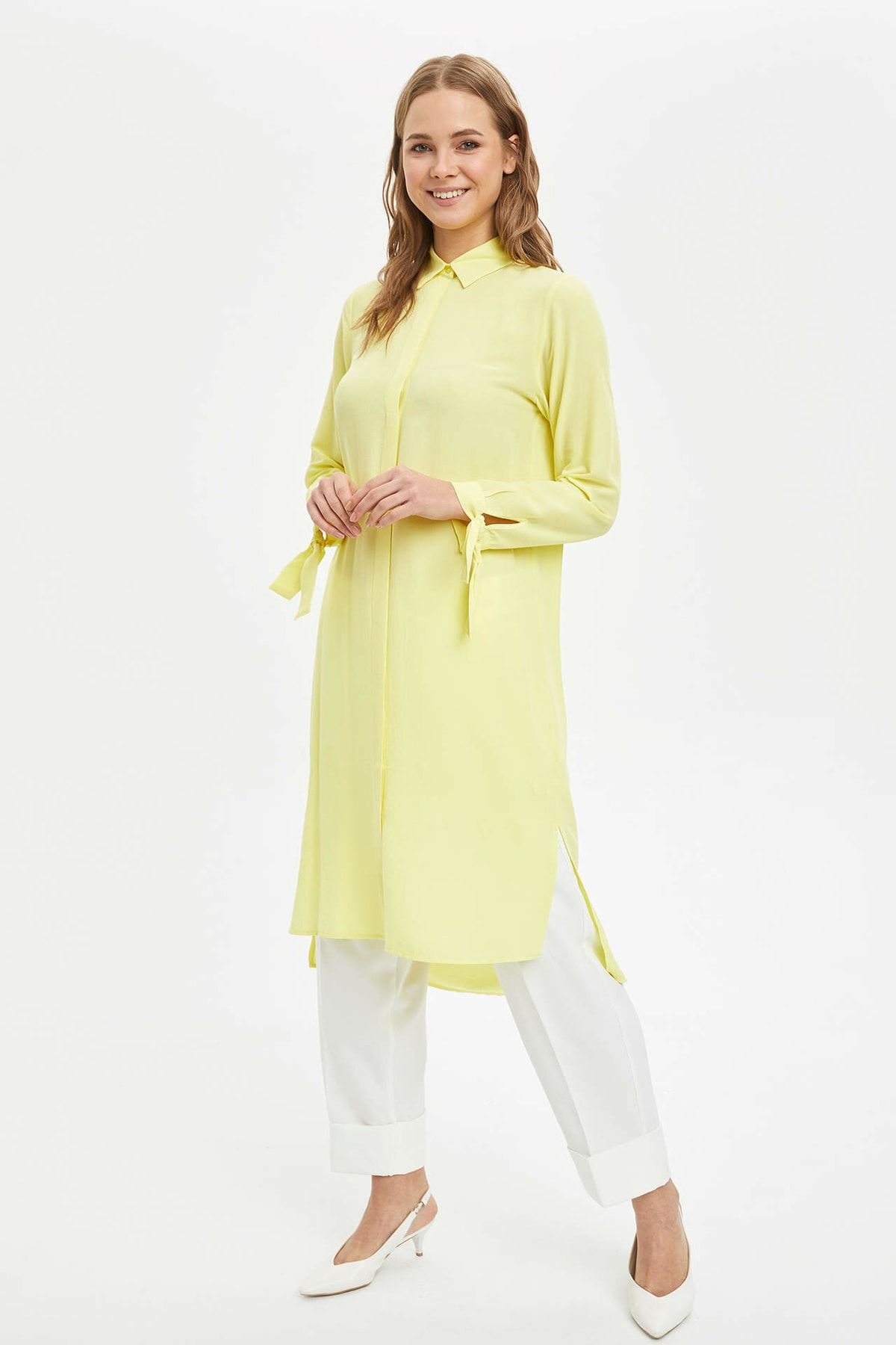 Defacto Kadın Sarı Regular Fit Uzun Gömlek Tunik L1147AZ20SP