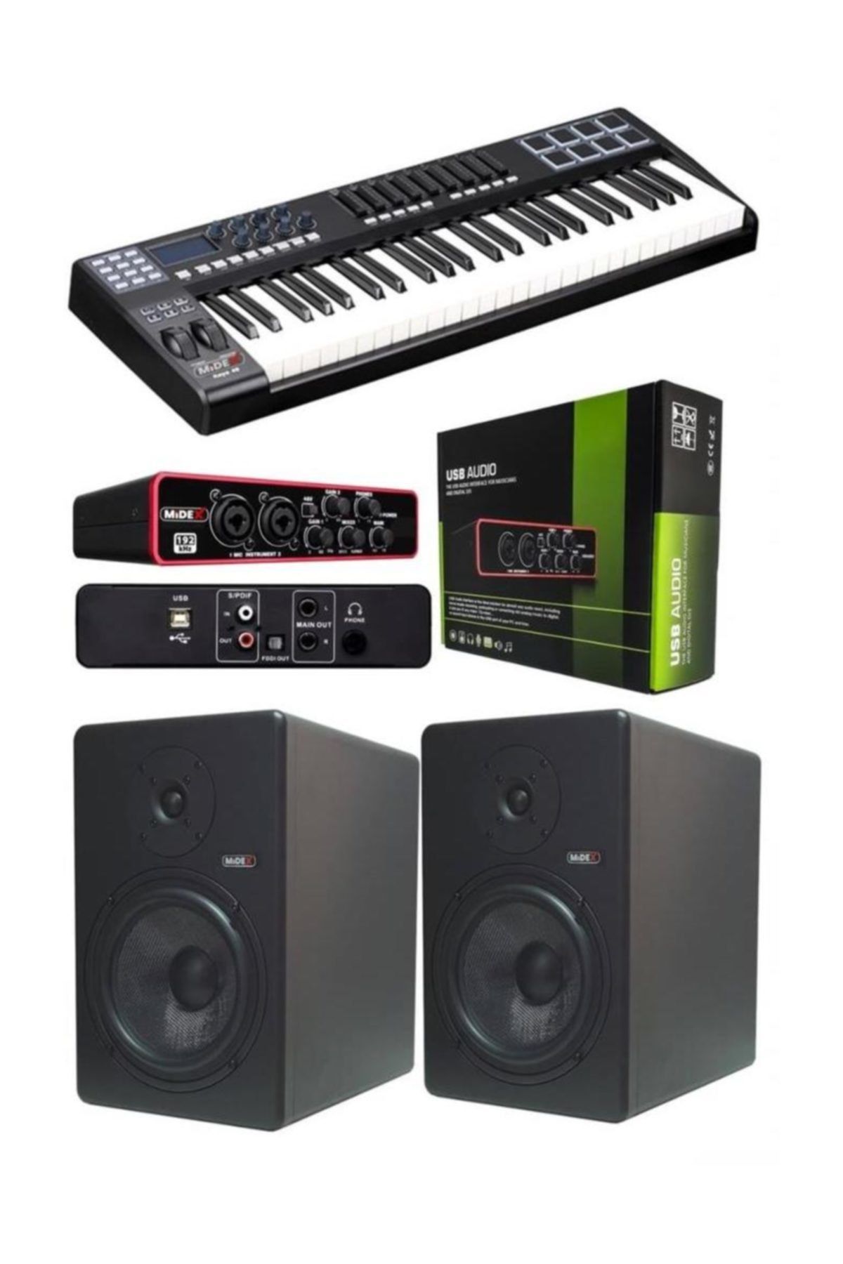 Midex Stüdyo Ekipmanları Avantaj Paket-5 (midi Klavye, Ses Kartı, Monitör)