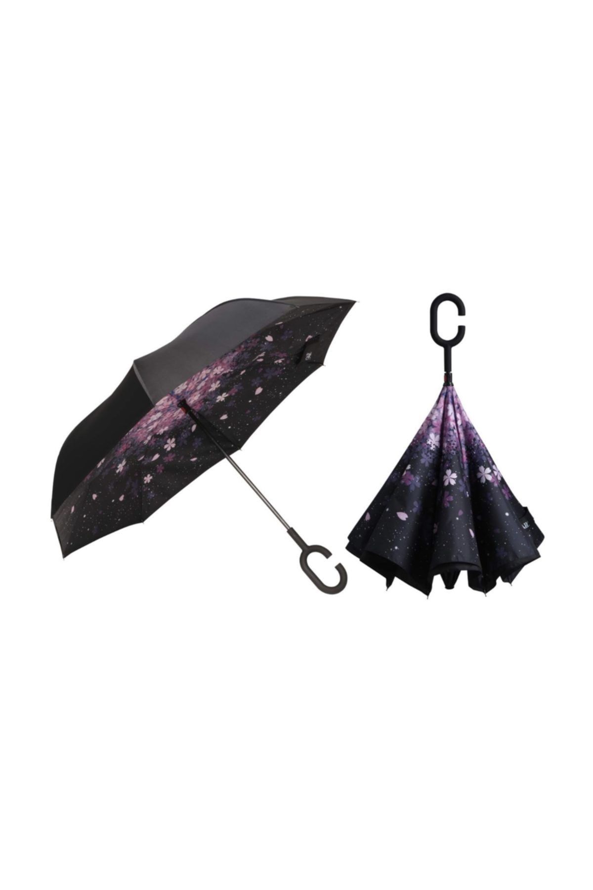 ZeplinStore Zeplin Ters Açılan Kuru Kalan Rüzgar Tahliyeli Inovatif Şemsiye (yağmurluk Hediyeli) (mor Çiçekli)