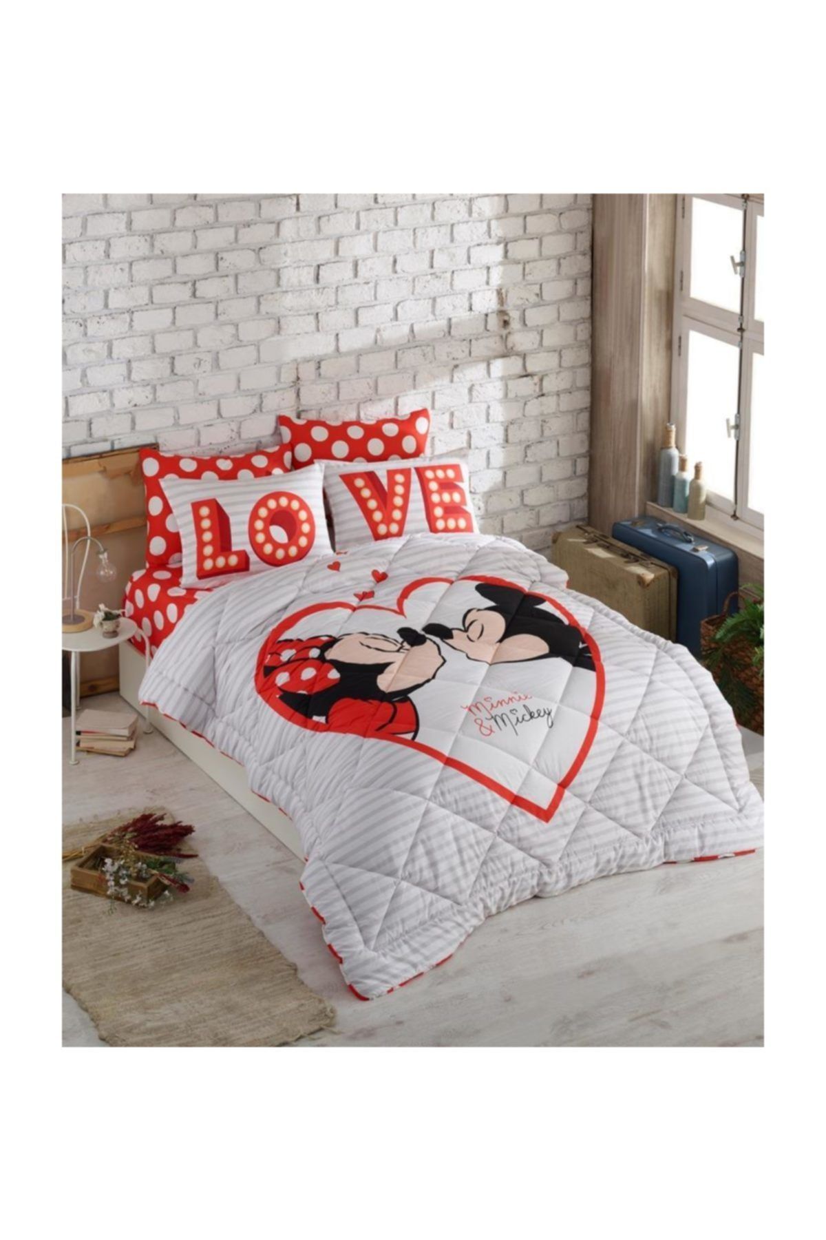 DİSNEY Minnie & Mickey Love Lisanslı Çift Kişilik Uyku Seti