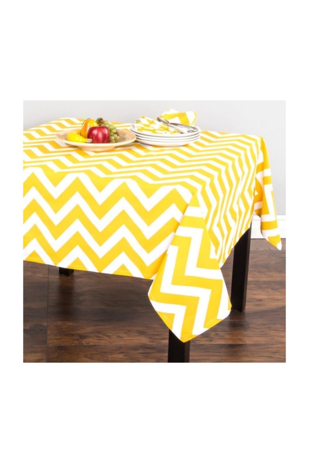 Zigzag Zigzag Desen Dertsiz Mutfak Masa Örtüsü Sarı-beyaz 150cm X 150cm