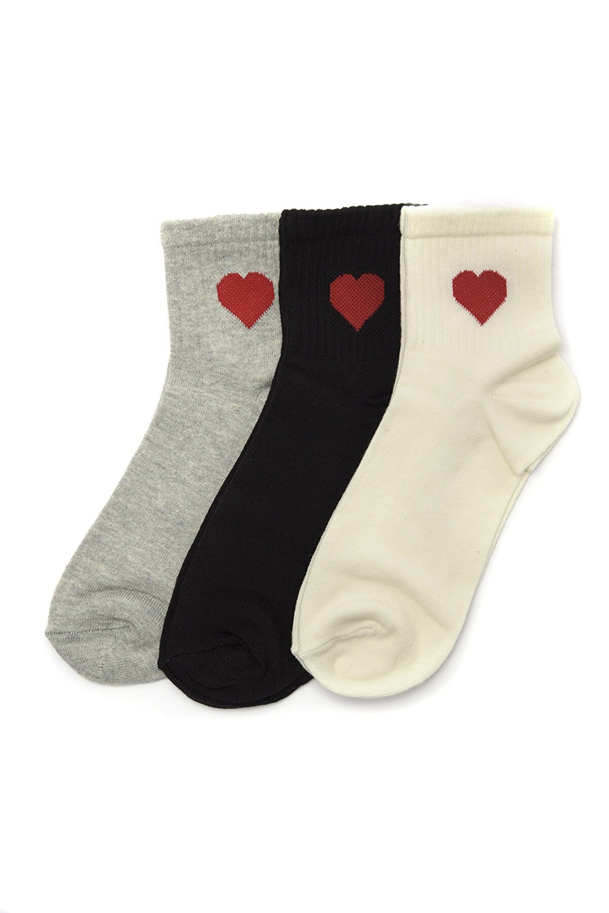 TRENDYOLMİLLA Çok Renkli Kalp Nakışlı 3'lü Paket Örme Çorap TWOSS20CO0032