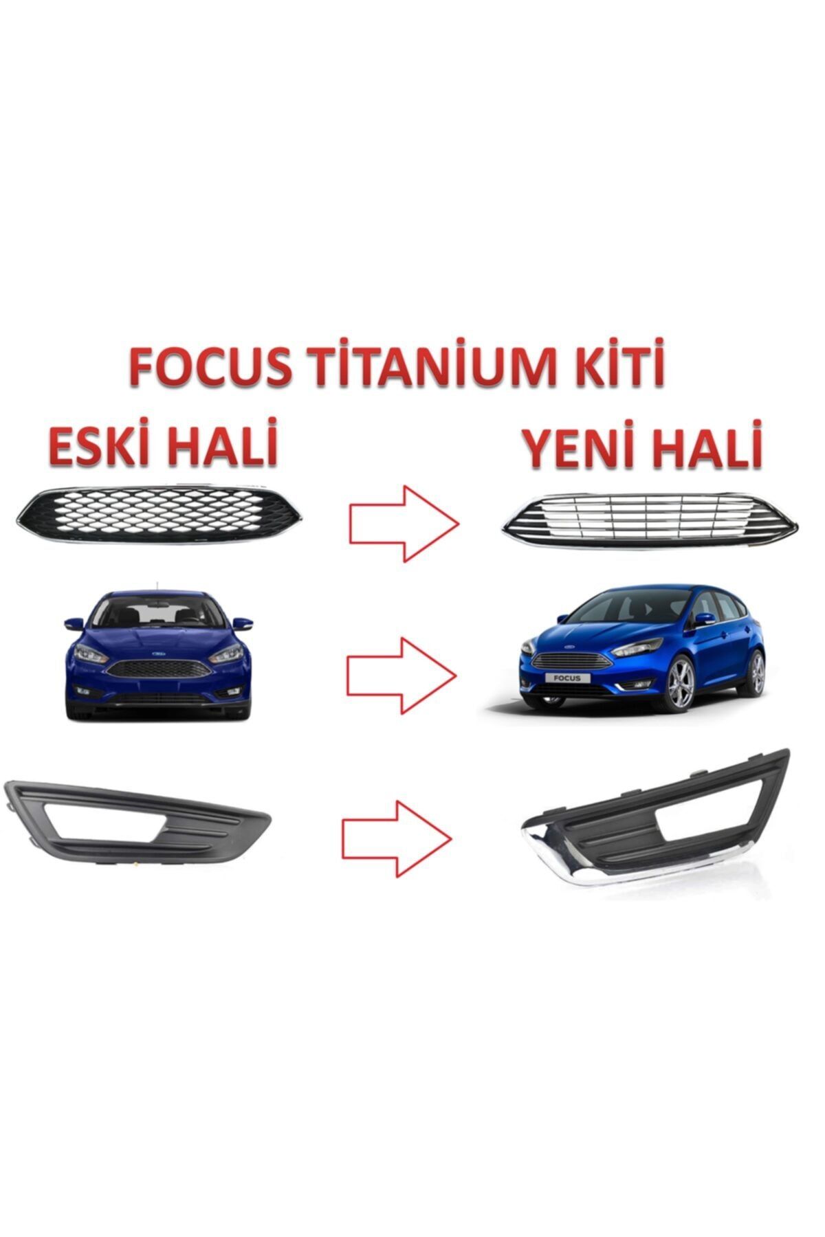 OEM Focus Titanium Ön Panjur Ve Sis Far Çerçeve Kiti 2015-2018