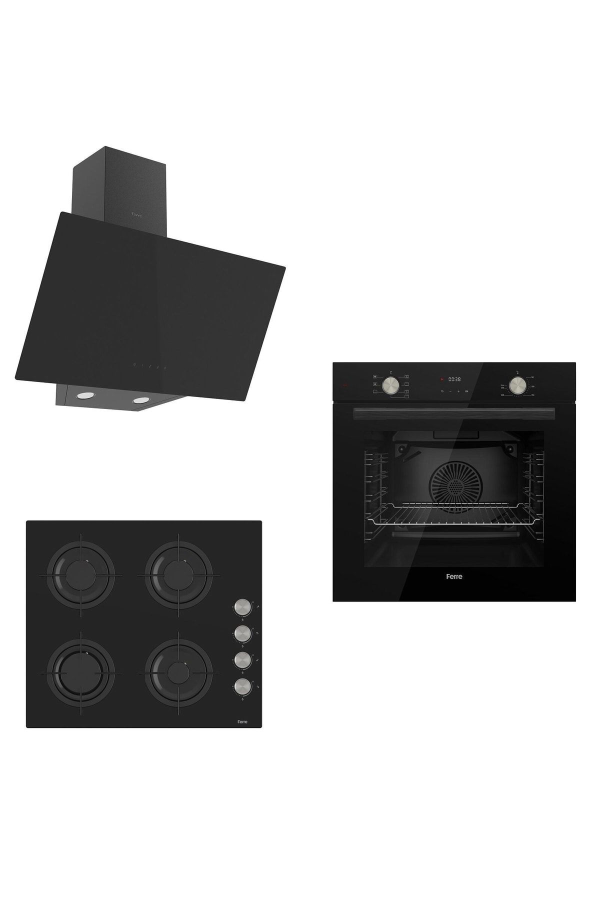 Ferre Flowart Cs Serisi Inzio Siyah Ankastre Set ( D077 - Cs205 - Qms63cs )