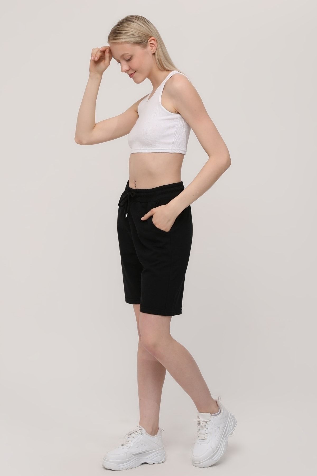 KRAVEN Siyah Kadın Oversize Unisex Spor Bermuda Şort