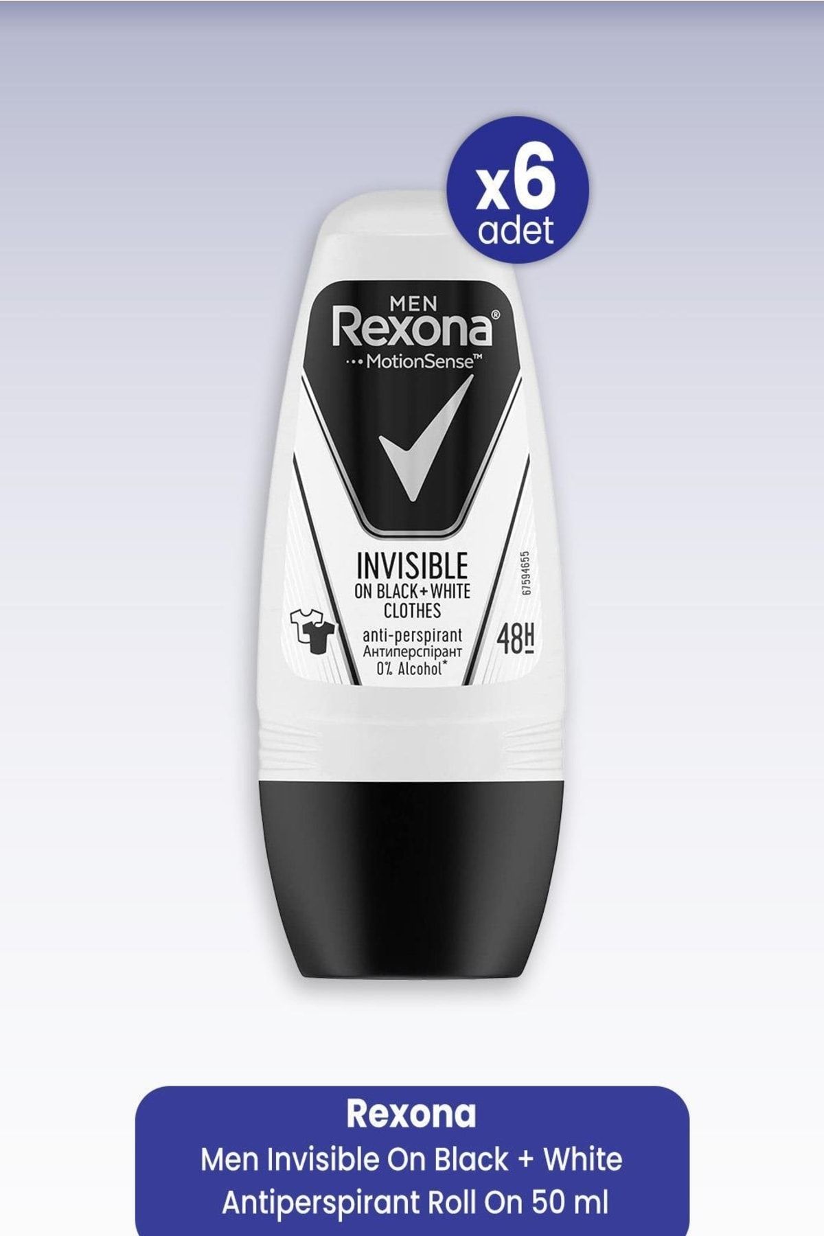 Rexona Men Invisible On Black + White Antiperspirant Roll On 50 Ml X 6 Adet