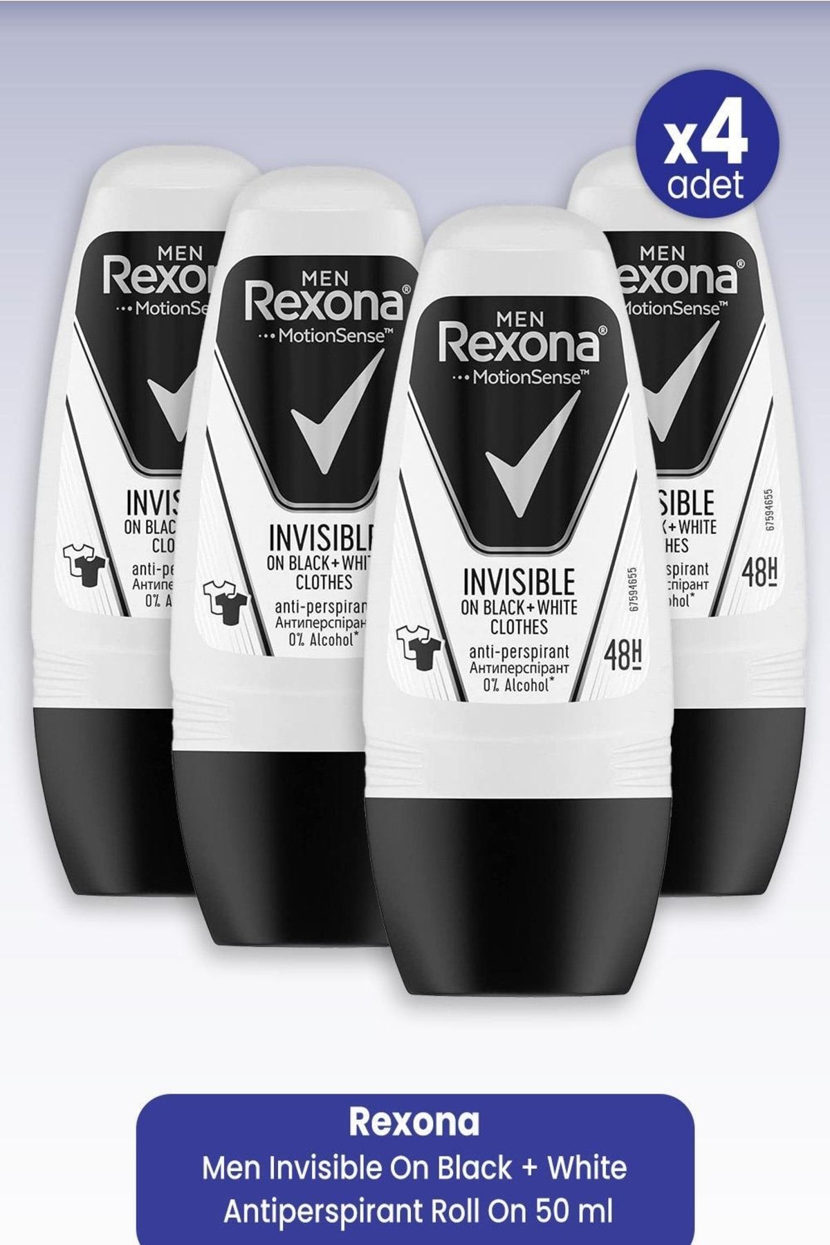 Rexona Men Invisible On Black + White Antiperspirant Roll On 50 Ml X 4 Adet