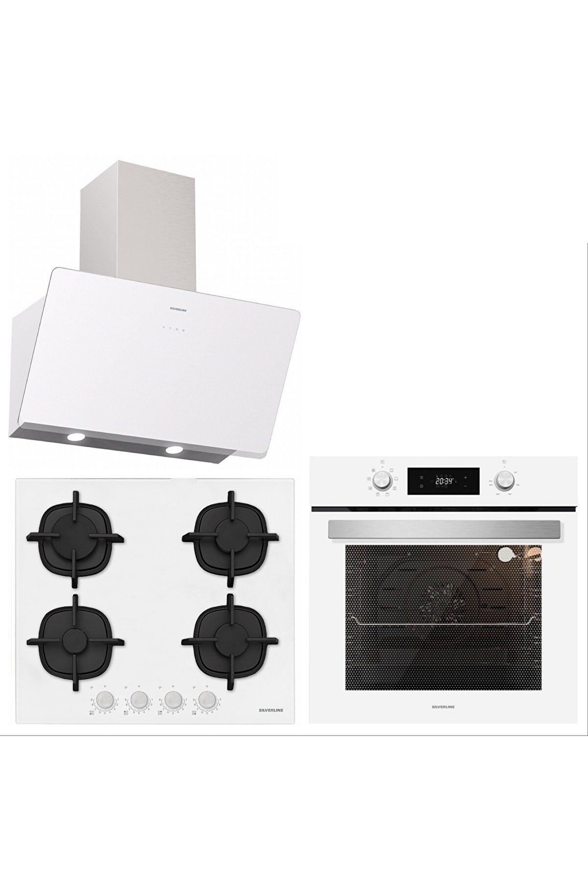 Beyaz Cam Ankastre set BO6504W01-CS5427W01-3457 SOHO 60 CM