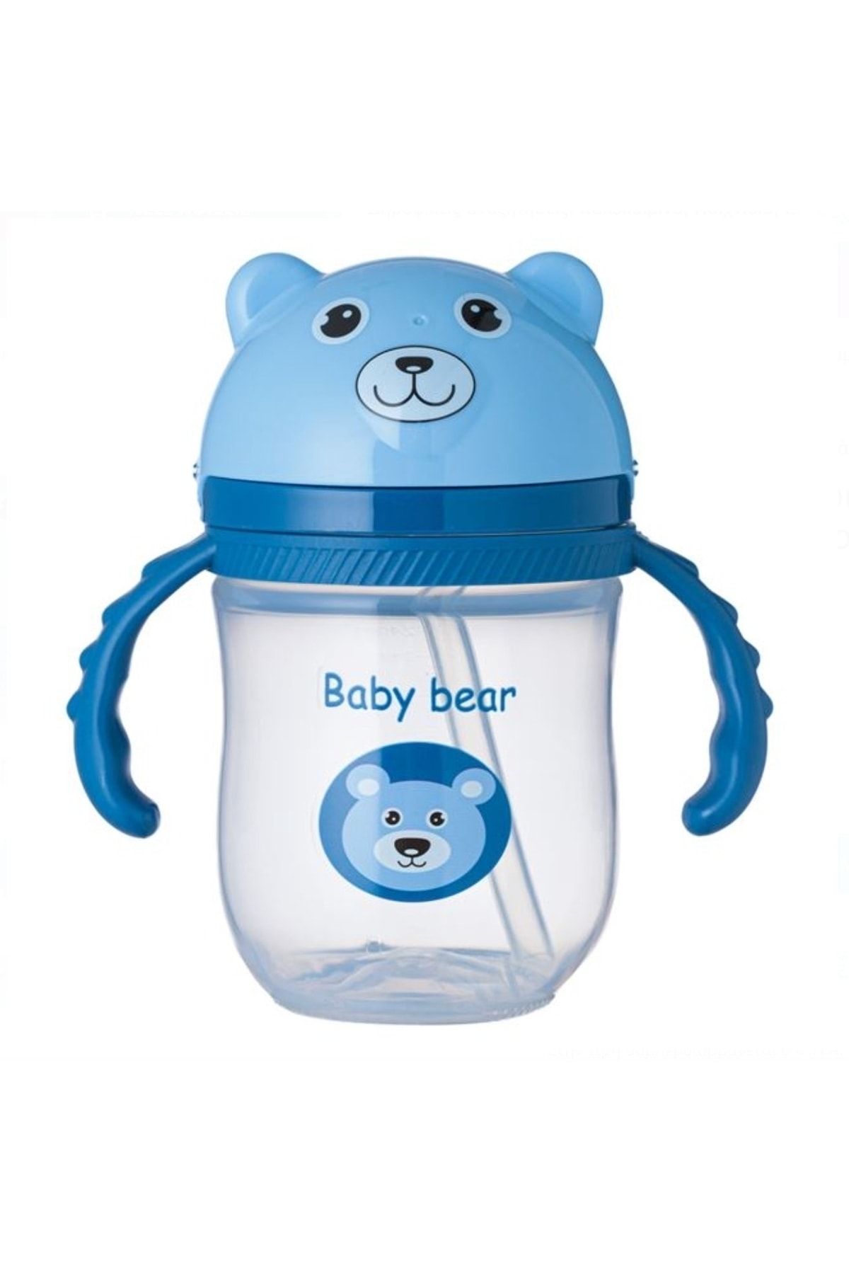 QUEEN AKSESUAR İngiltere'den ithal %0 BPA ayıcık desenli mavi pipetli biberon suluk kulplu erkek çocuk bebek