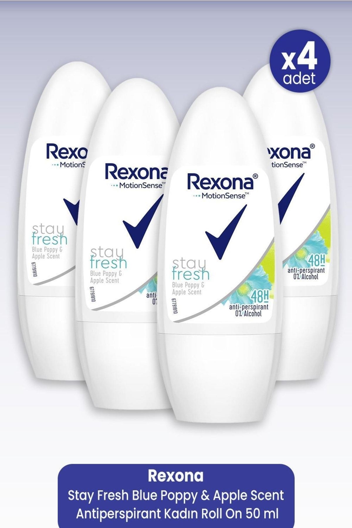 Rexona Stay Fresh Blue Poppy & Apple Scent Antiperspirant Kadın Roll On 50 Ml X 4 Adet