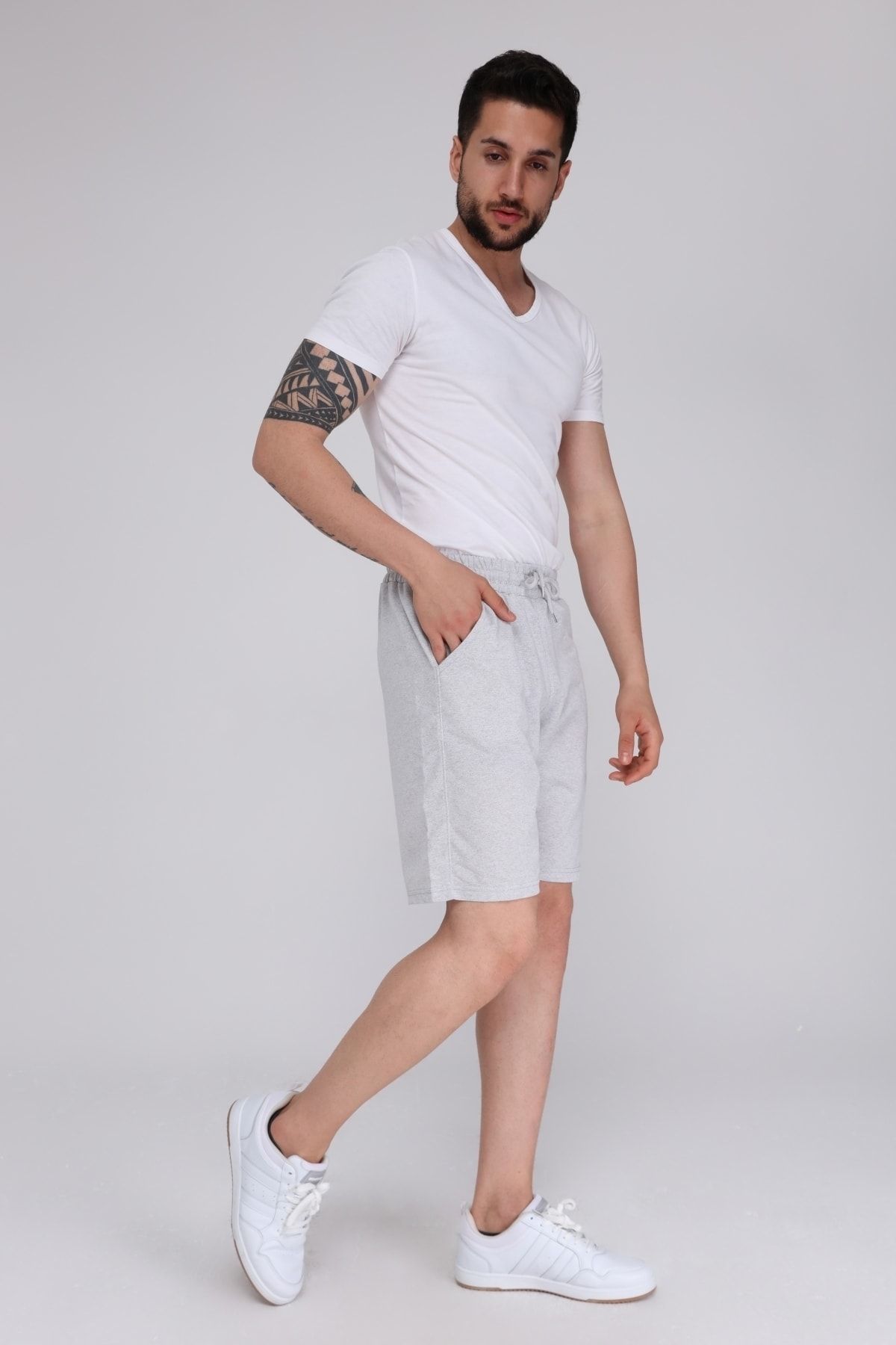 KRAVEN Erkek Gri Sade Yazlık Oversize Spor Bermuda Şort