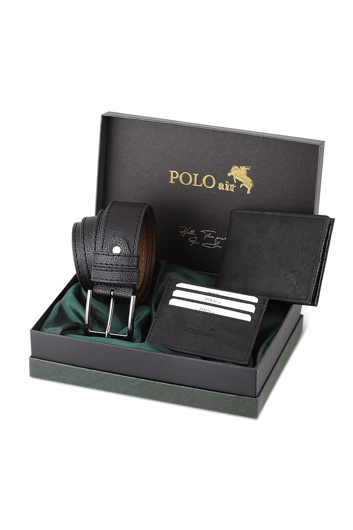 polo air Kemer Cüzdan Kartlık Hediyelik Kutusunda Siyah Set