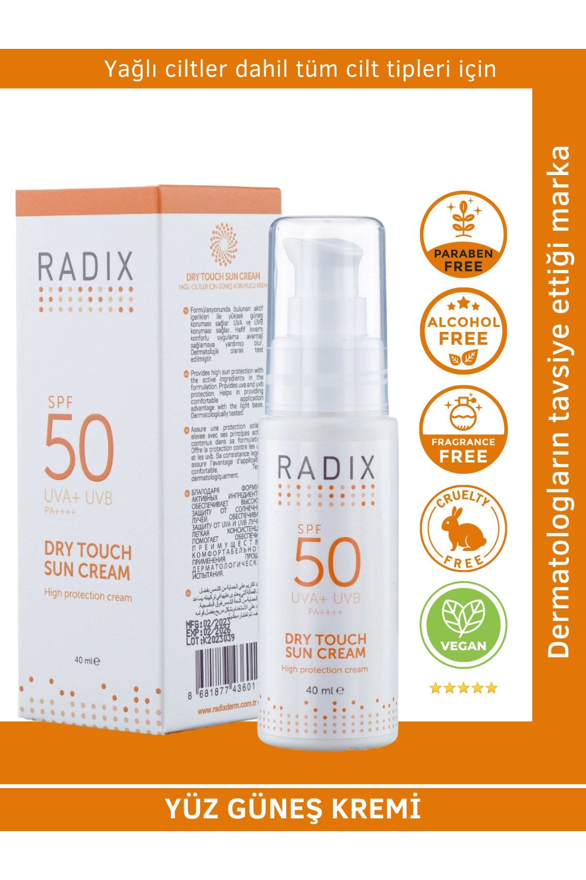 Radix Yüz Güneş Kremi Spf50+ Karma Ve Yağlı Ciltler - Dry Touch Sun Cream 40 Ml 8681877436011
