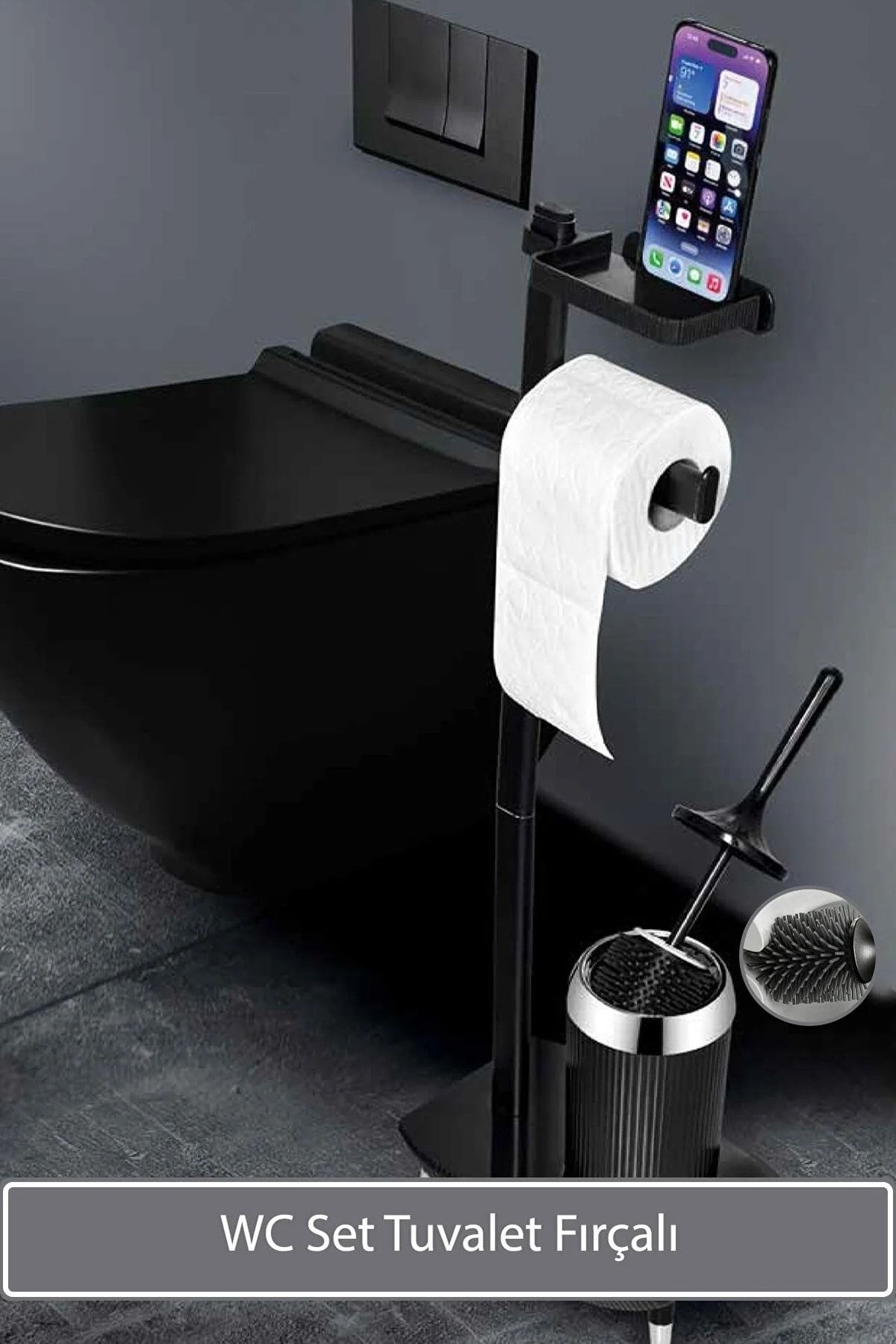 Miningaa Siyah Çok Fonksiyonlu Wc Set Tuvalet Fırçalı Set