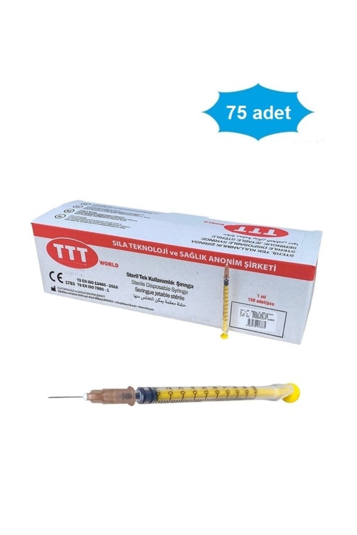 TTT WORLD 1 cc Insülin Tüberkülin Dolgu Aşı Enjektörü (75 Adet)