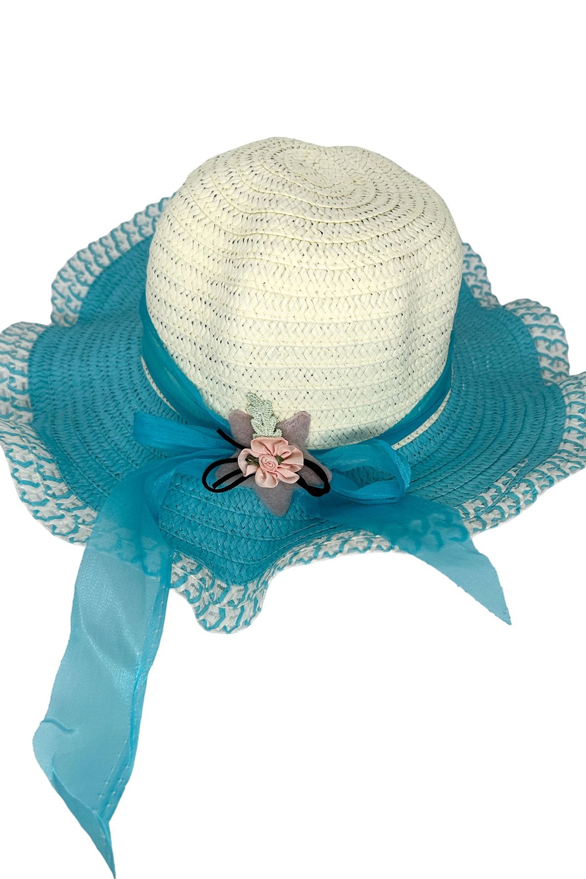 Beoje Kadın Şapkası Hasır Desenli Çiçekli Fiyonk Model Akdsp-0056