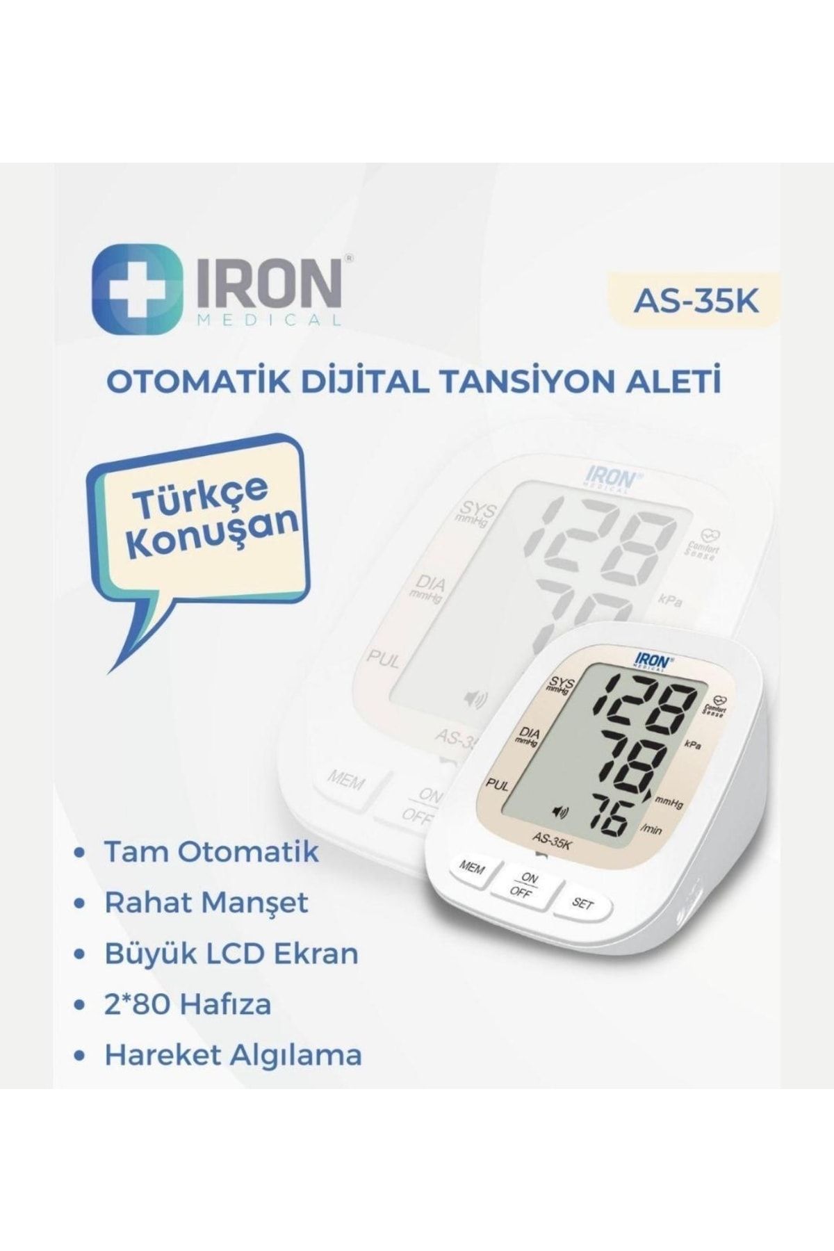Iron - Tansiyon Aleti Dijital Koldan Ölçer Türkçe Konuşan Ref:as-35k