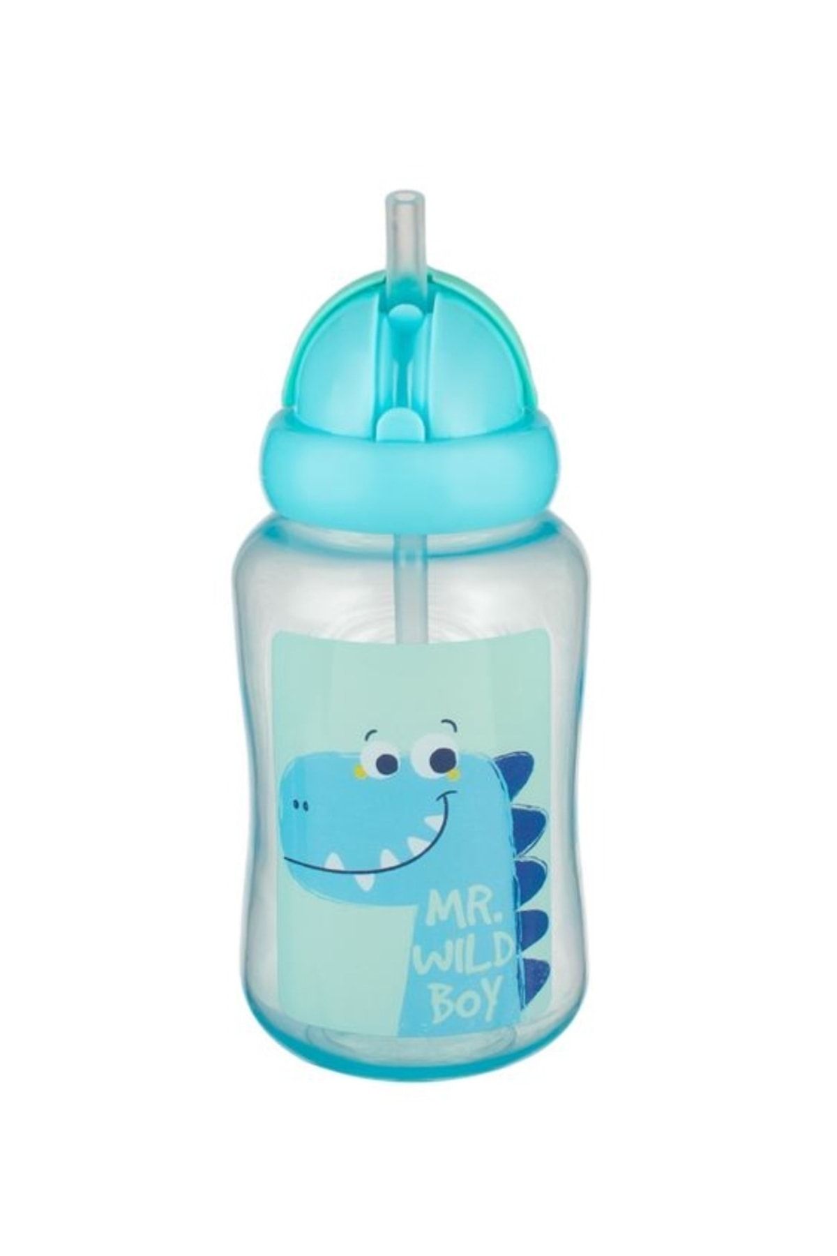 QUEEN AKSESUAR İngiltere'den ithal %0 bpa dinazor mavi pipetli biberon suluk su şişesi bebek çocuk