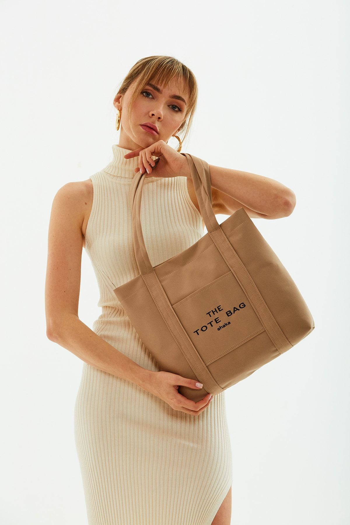 Shaka Vizon U46 Çıt Çıt Kapatmalı Ön Cep Detaylı Tote Bag Işlemeli Kanvas Kadın Kol Ve Omuz Çantası U:30 E