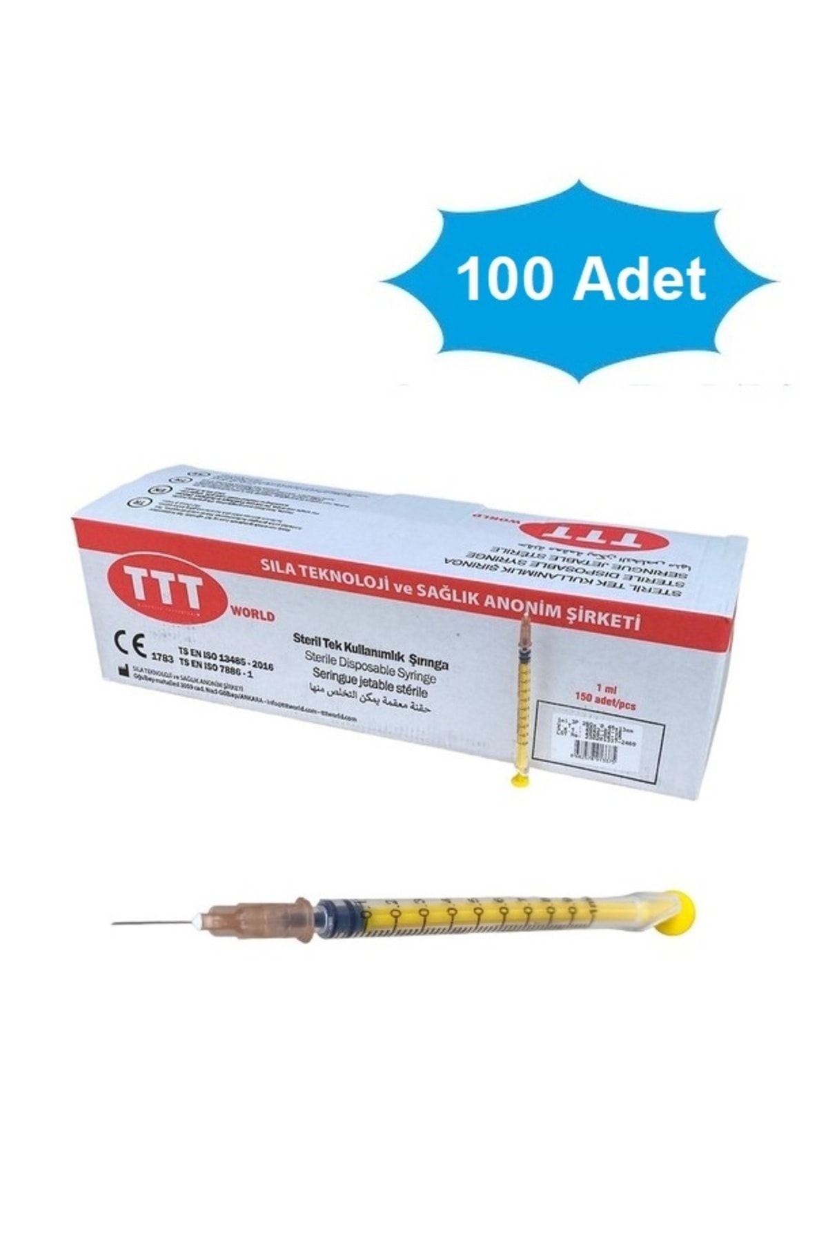 TTT WORLD 1 cc Insülin Tüberkülin Dolgu Aşı Enjektörü (100 Adet)