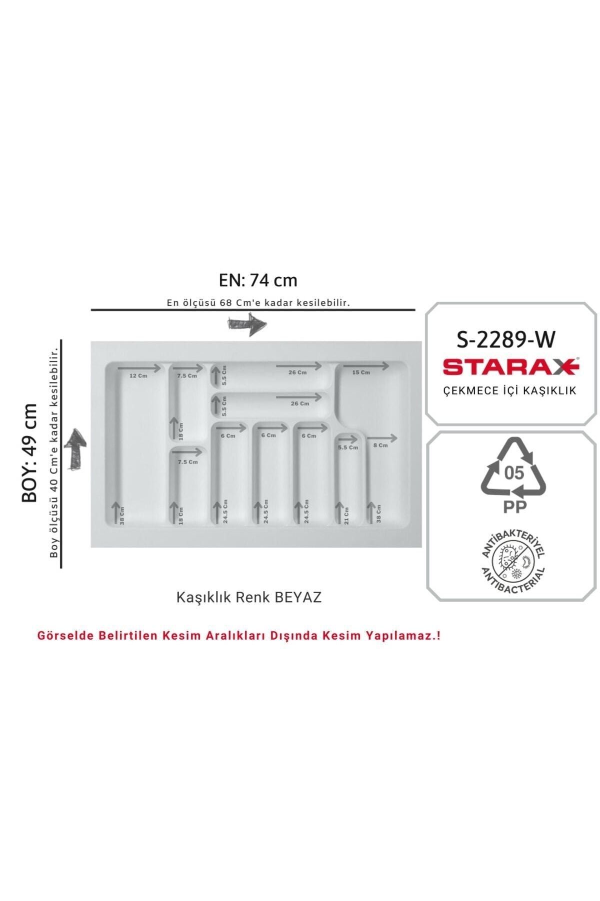 Starax S-2289-w Çekmece Içi Plastik Kaşıklık Beyaz En:74-68 D:49-40 Cm Arası Kesilir 10 Göz