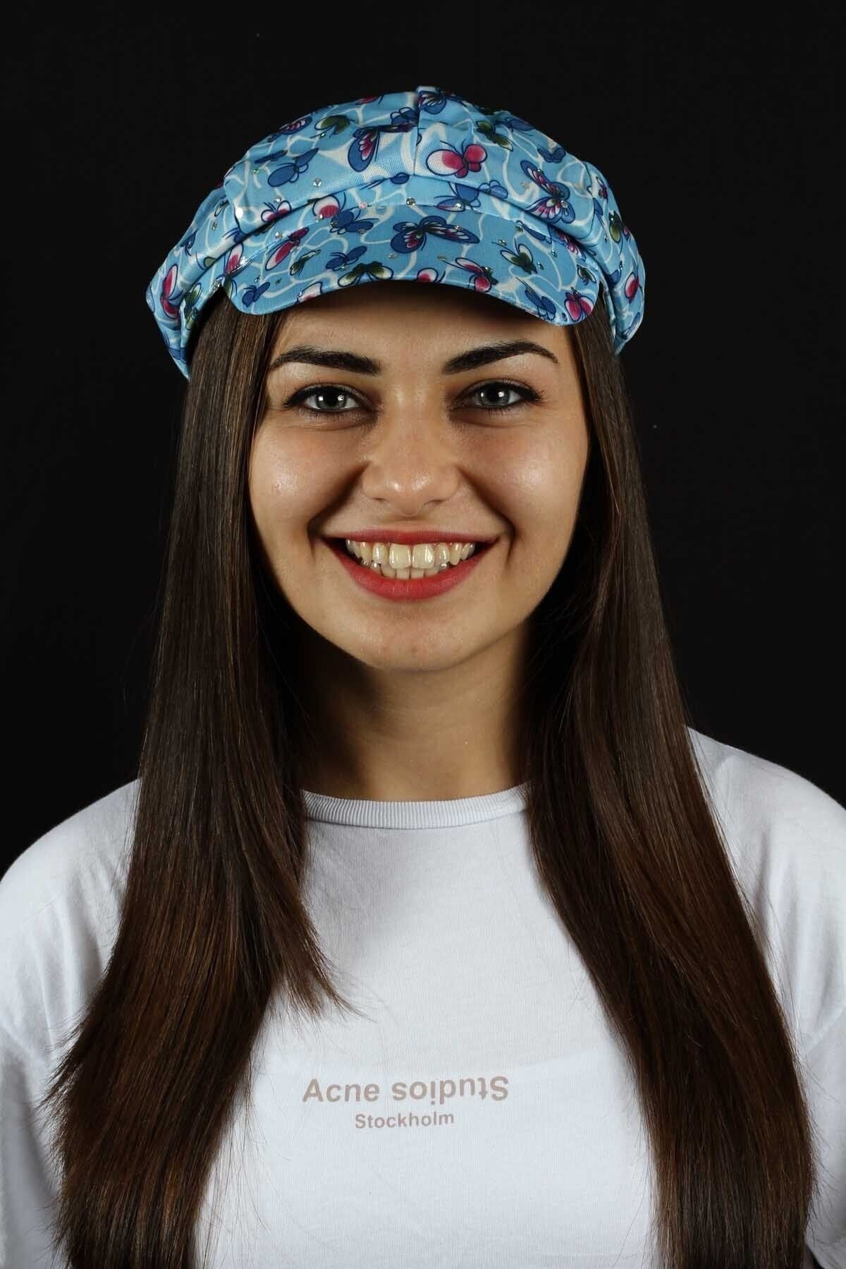 Beoje Kadın Kep Denizci Modeli Şapka Kelebek Deseni Tasarım Akdsp-0009
