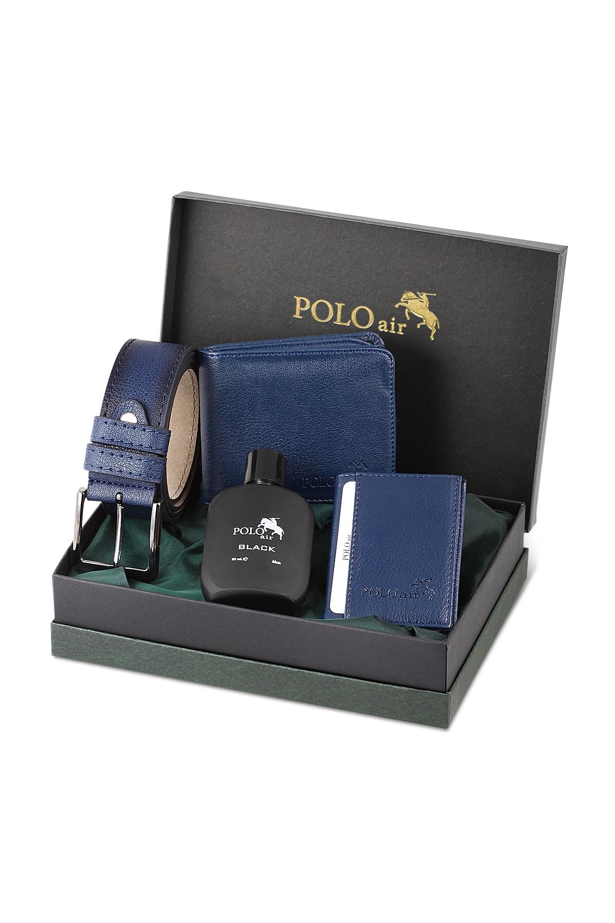 polo air Kutulu Klasik Erkek Cüzdan Kemer Kartlık Parfüm Seti Lacivert