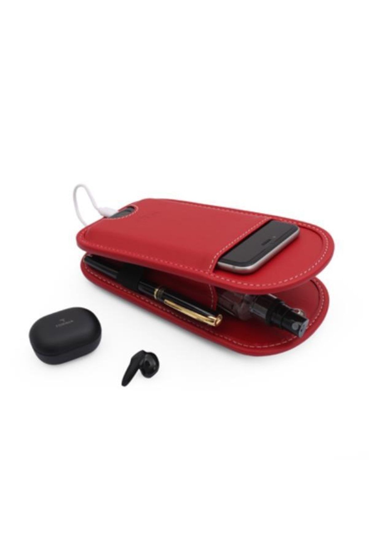 2K Unısex Suni Deri Çıtçıtlı Çok Amaçlı Mini Çanta Cüzdan Kırmızı