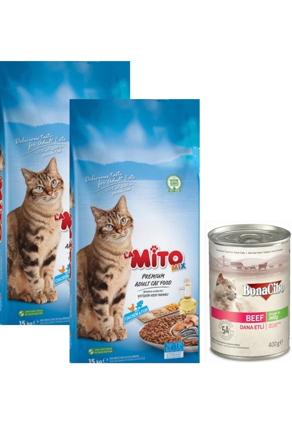 Mito Mix Adult Cat Tavuklu Ve Balıklı Renkli Kedi Maması 1 Kg X 2 Ad. + Yaş Mama 400 Gr. (dana Etli)