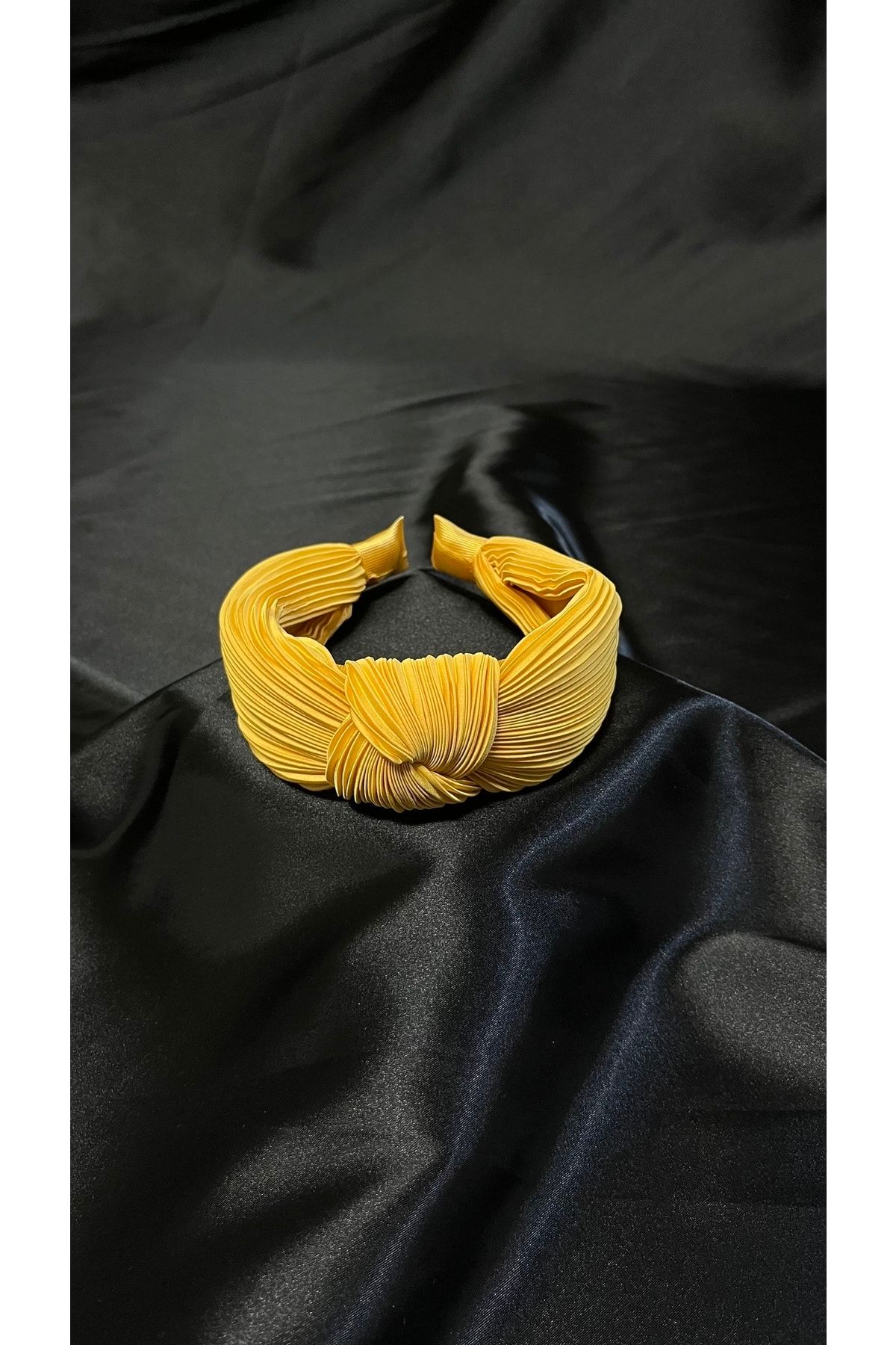 MegssStore Hardal Sarısı Piliseli Düğümlü Taç/saç Bandı