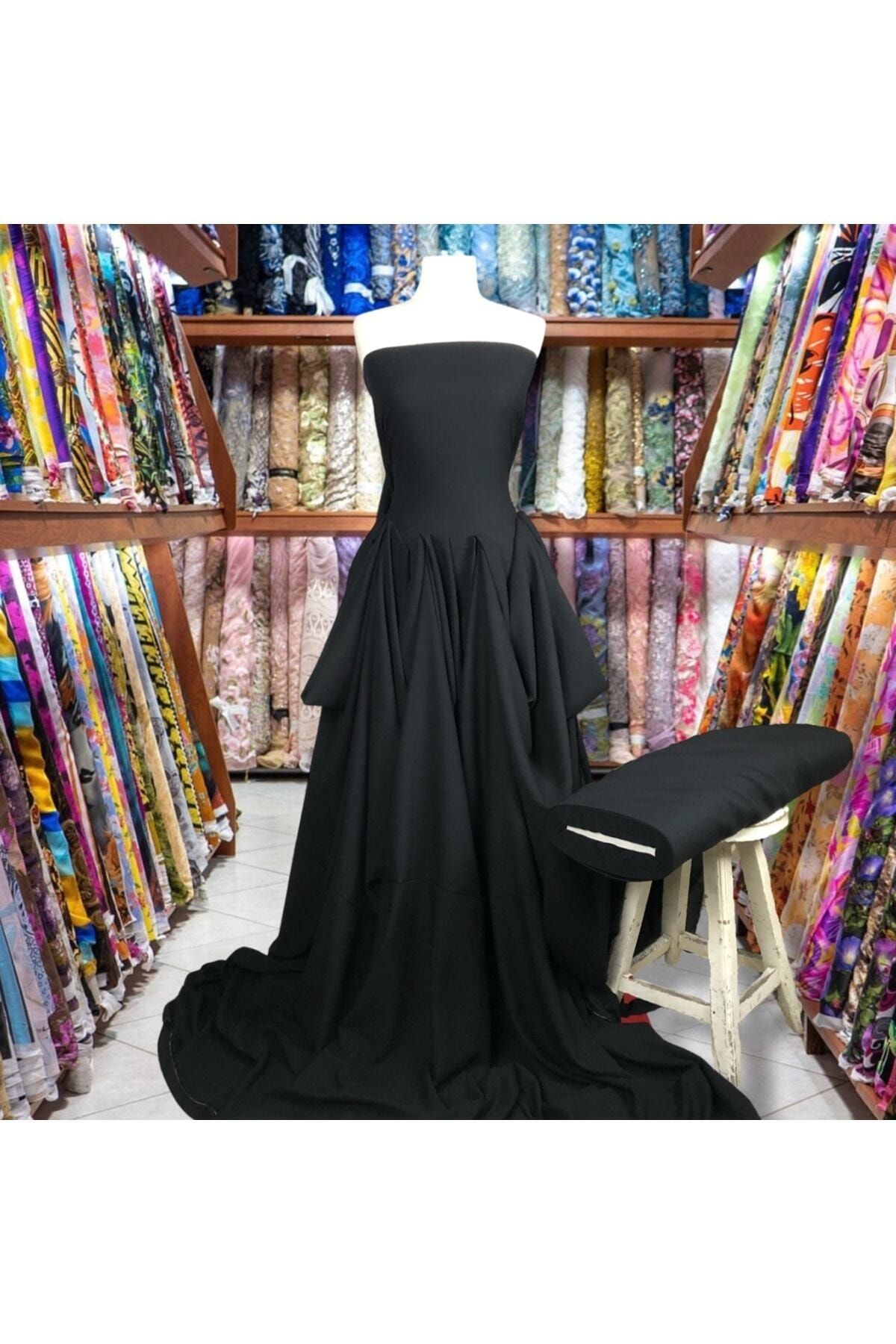 Kumaş Kervanı Doğal Düz Siyah Eteklik Elbiselik Şalvarlık Çift En (150 CM) Viskon Kumaş