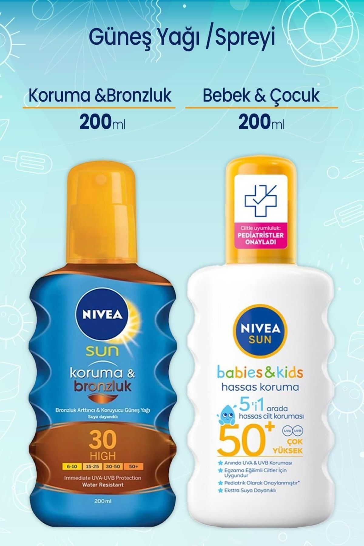 NIVEA Sun Koruma Ve Bronzluk Yağı 30 200 Ml Ve Çocuk Güneş Spreyi 50+ 200 Ml