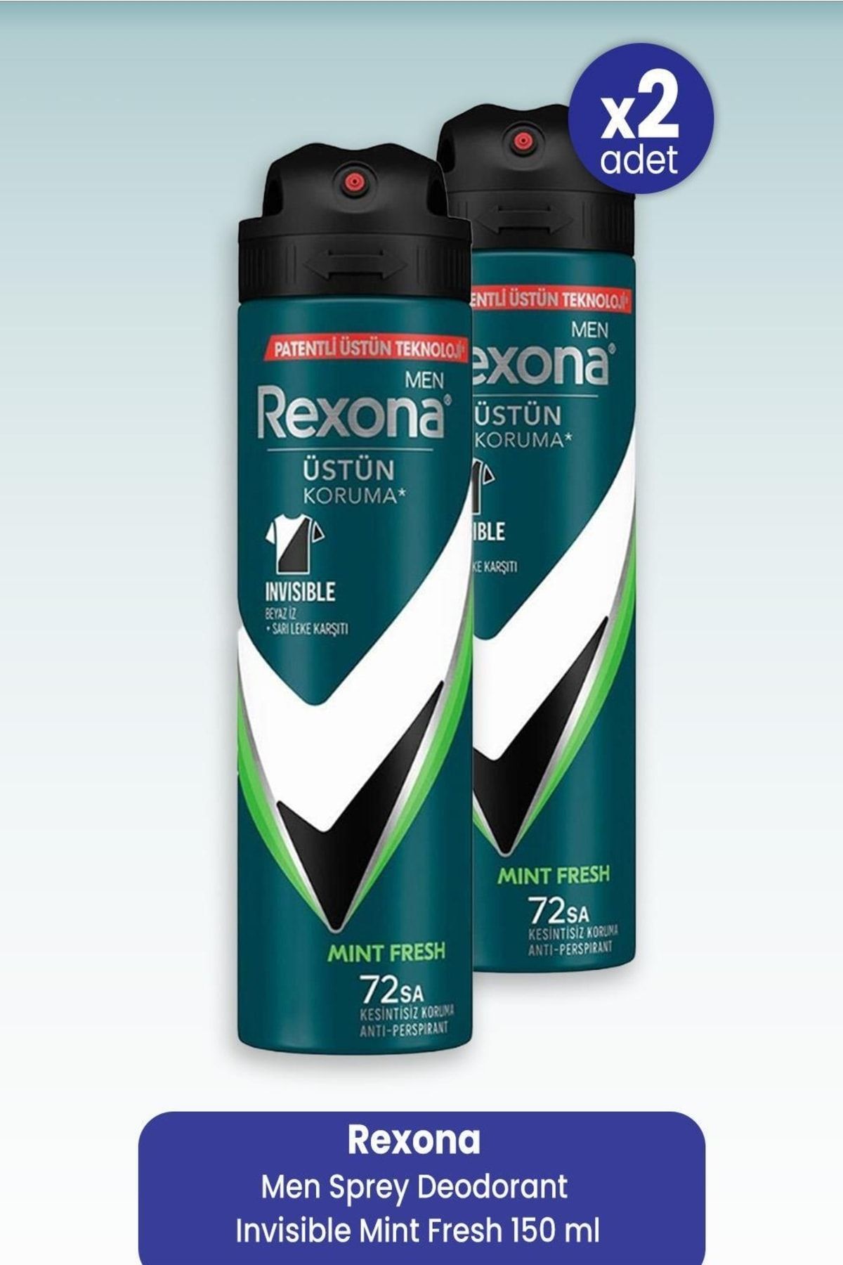 Rexona Men Sprey Deodorant Invisible Mint Fresh 150 Ml X 2 Adet