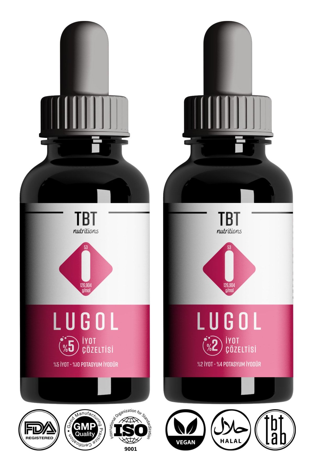 Tabitat Doğal Lugol %5 - Lugol %2 Iyot Damlası | 30 Ml | Lugol Iyot Solüsyonu Seti - Doğal, Glutensiz Ve Vegan