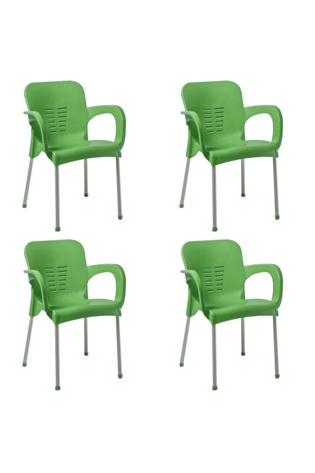 hesapli 4 Adet Metal Ayaklı Plastik Sandalye Yeşil