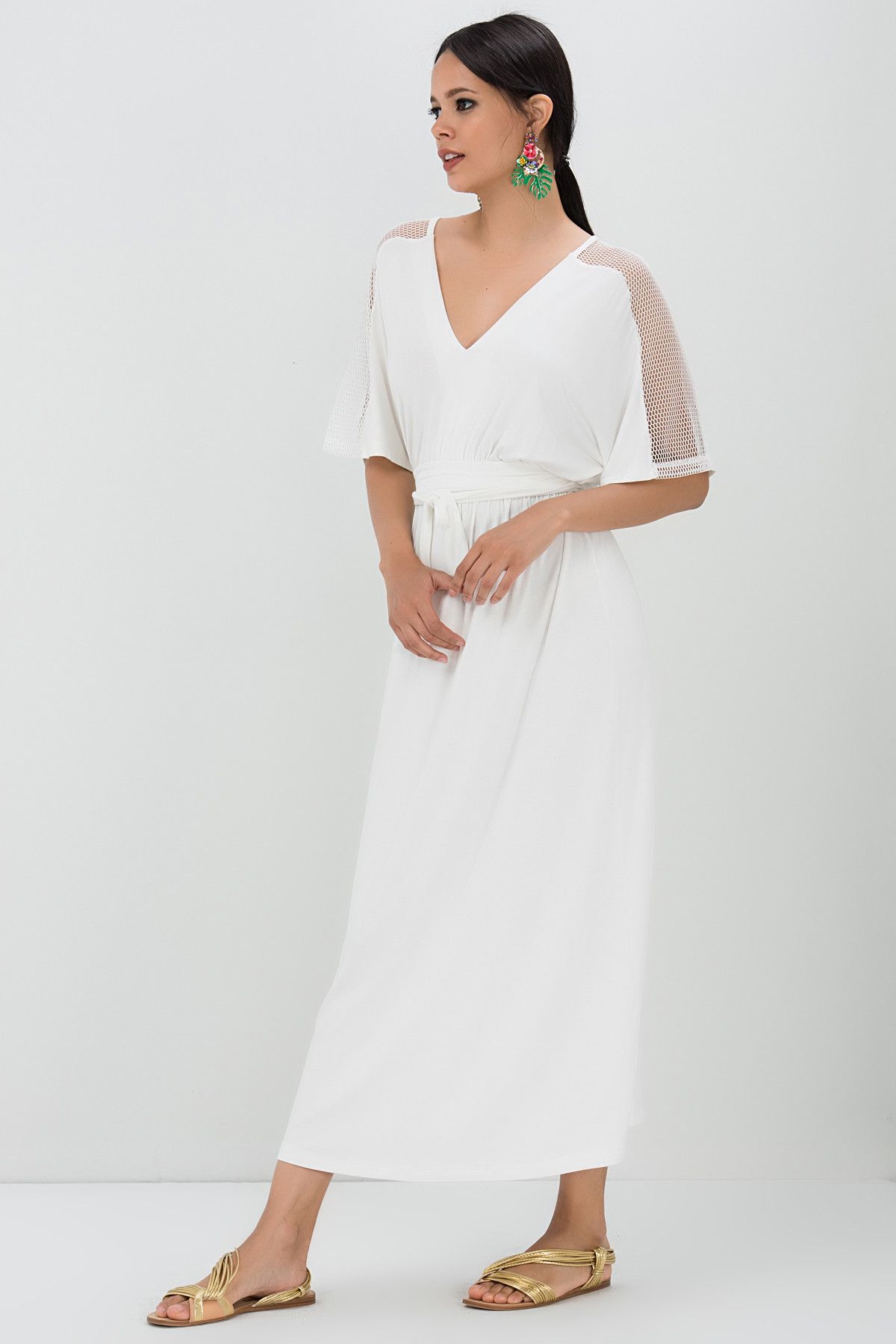 Cool & Sexy Kadın Beyaz File Detaylı Elbise MP285