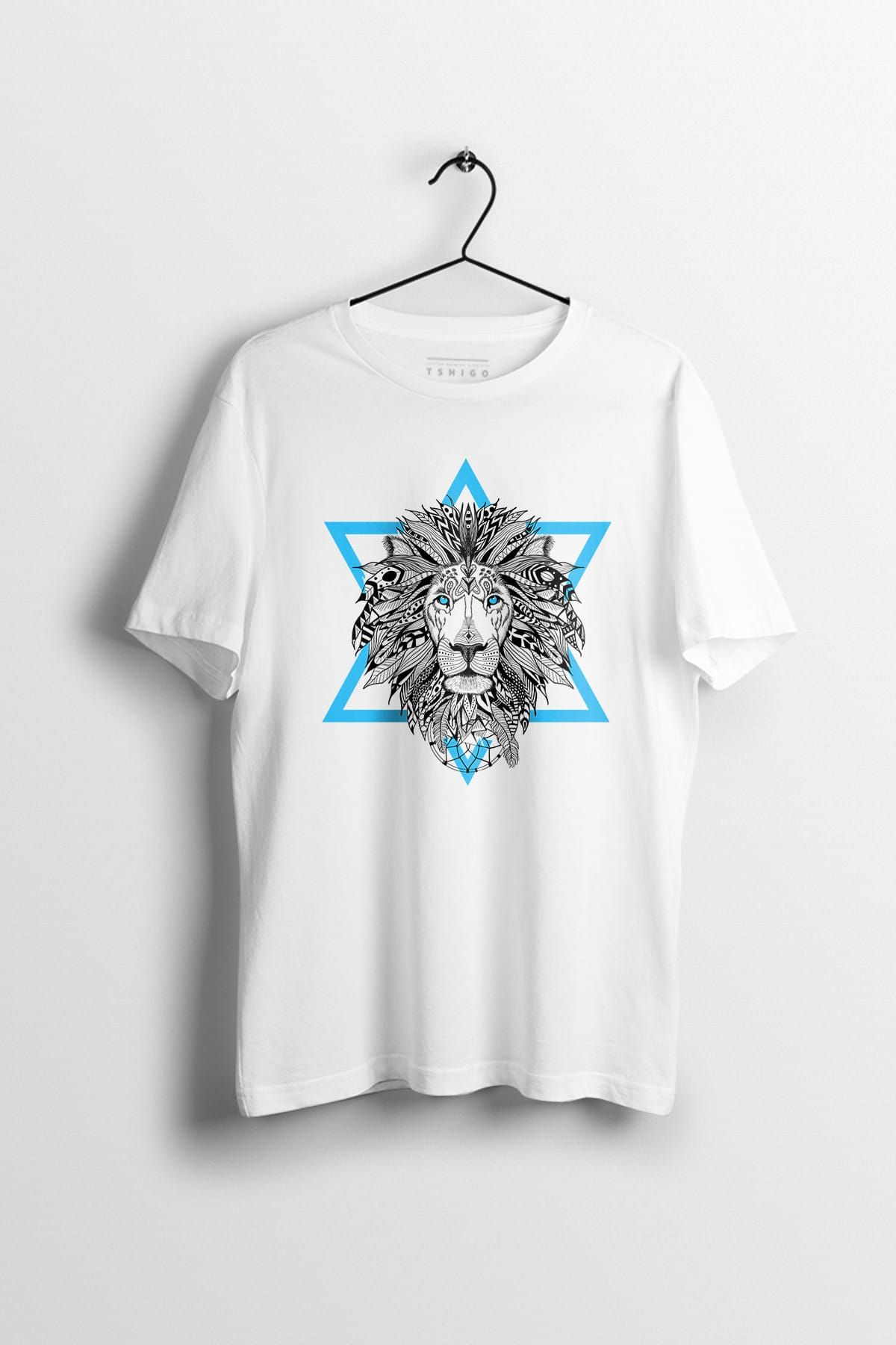 Tshigo Erkek Beyaz Triangle Lion Mavi Baskılı T-shirt