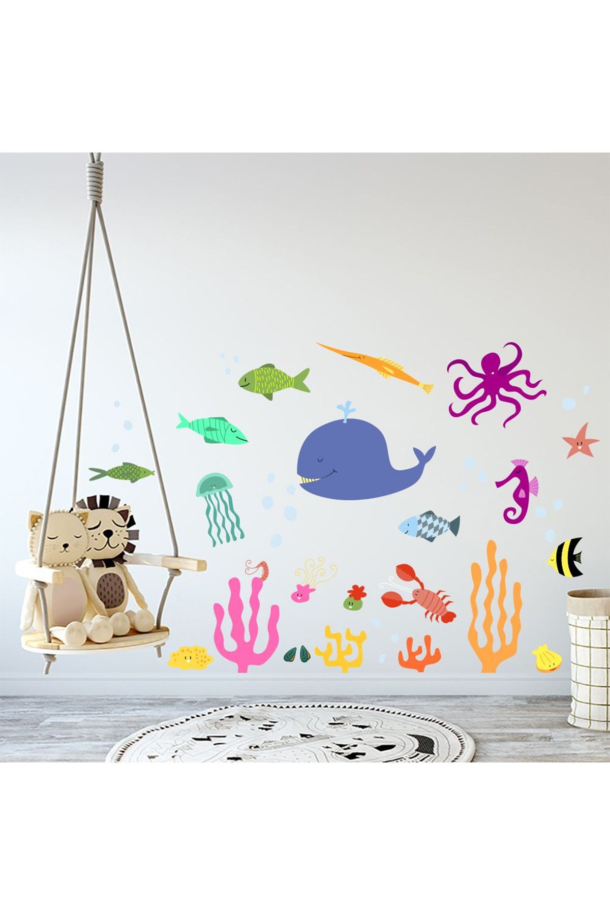 Tilki Dünyası Sualtı Dünyasında Yaşam Dekoratif Çocuk Odası Duvar Sticker