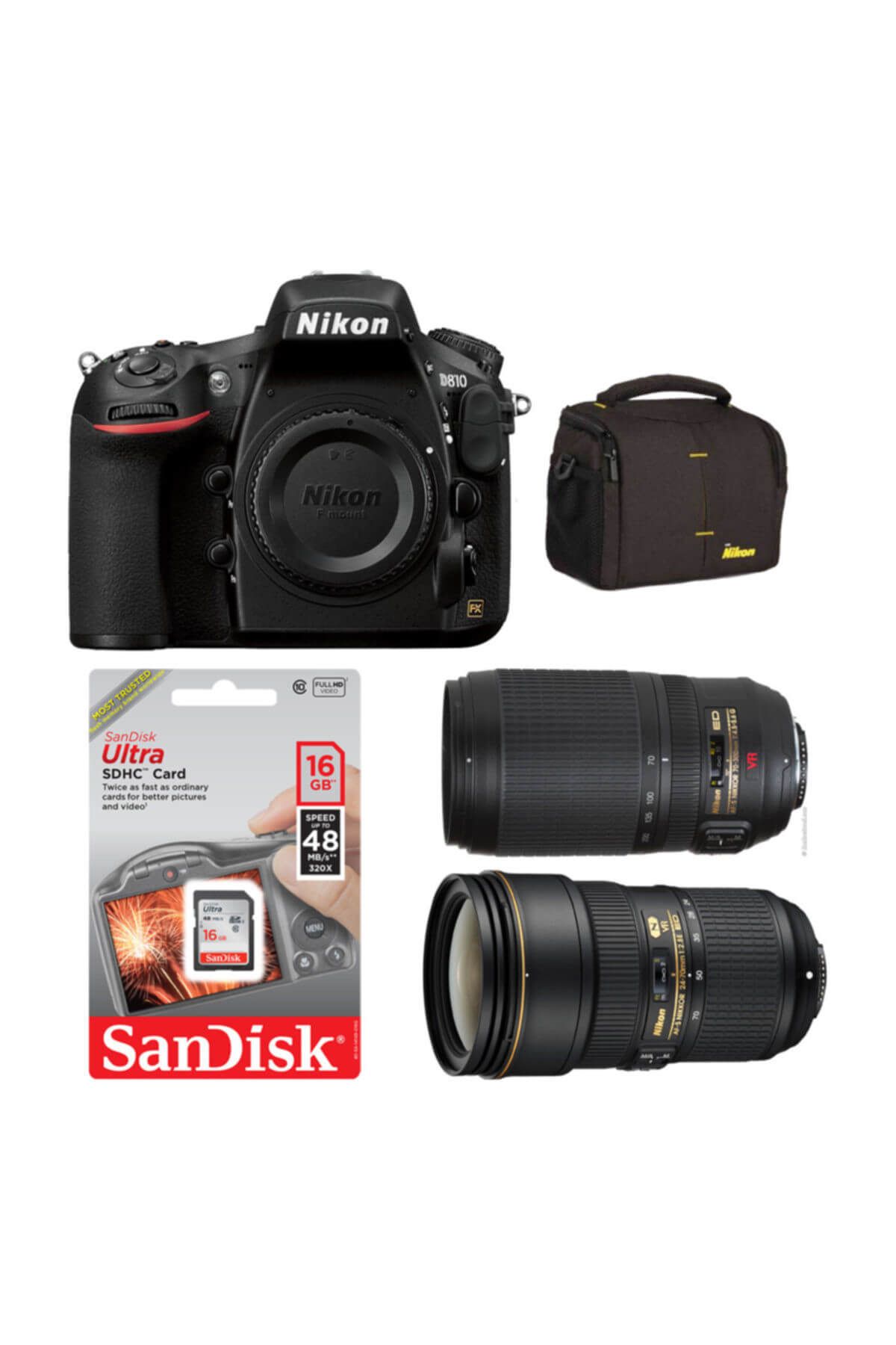 Nikon D810 + 24-70 f2.8 + 70-300 VR + Hafıza Kartı + Çanta