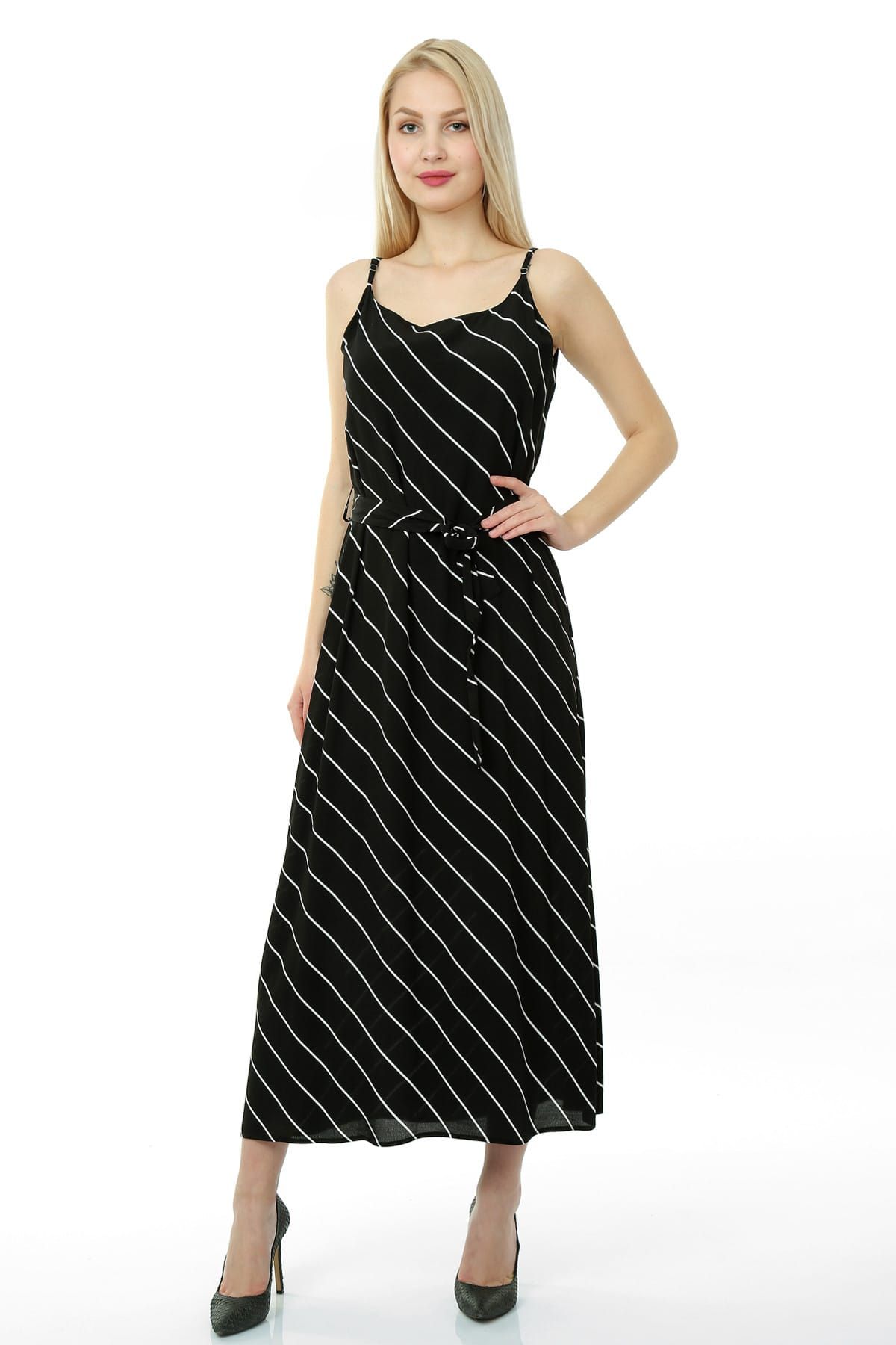 Pitti Kadın Siyah Verev Çizgili Elbise 51063