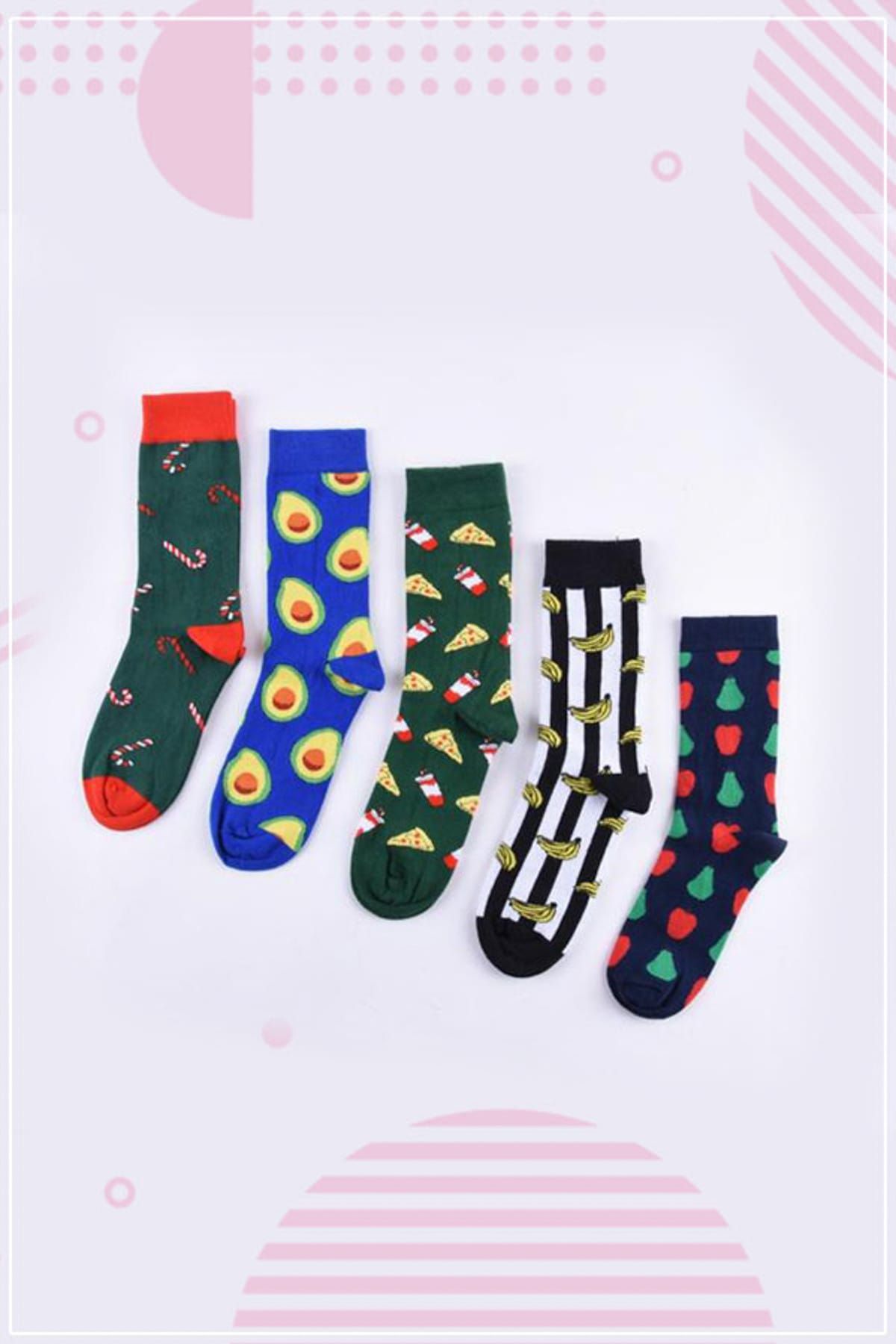 Neşeli Çoraplar Unisex Çok Renkli Yemekler Ve Meyveler Renkli Çorap Seti